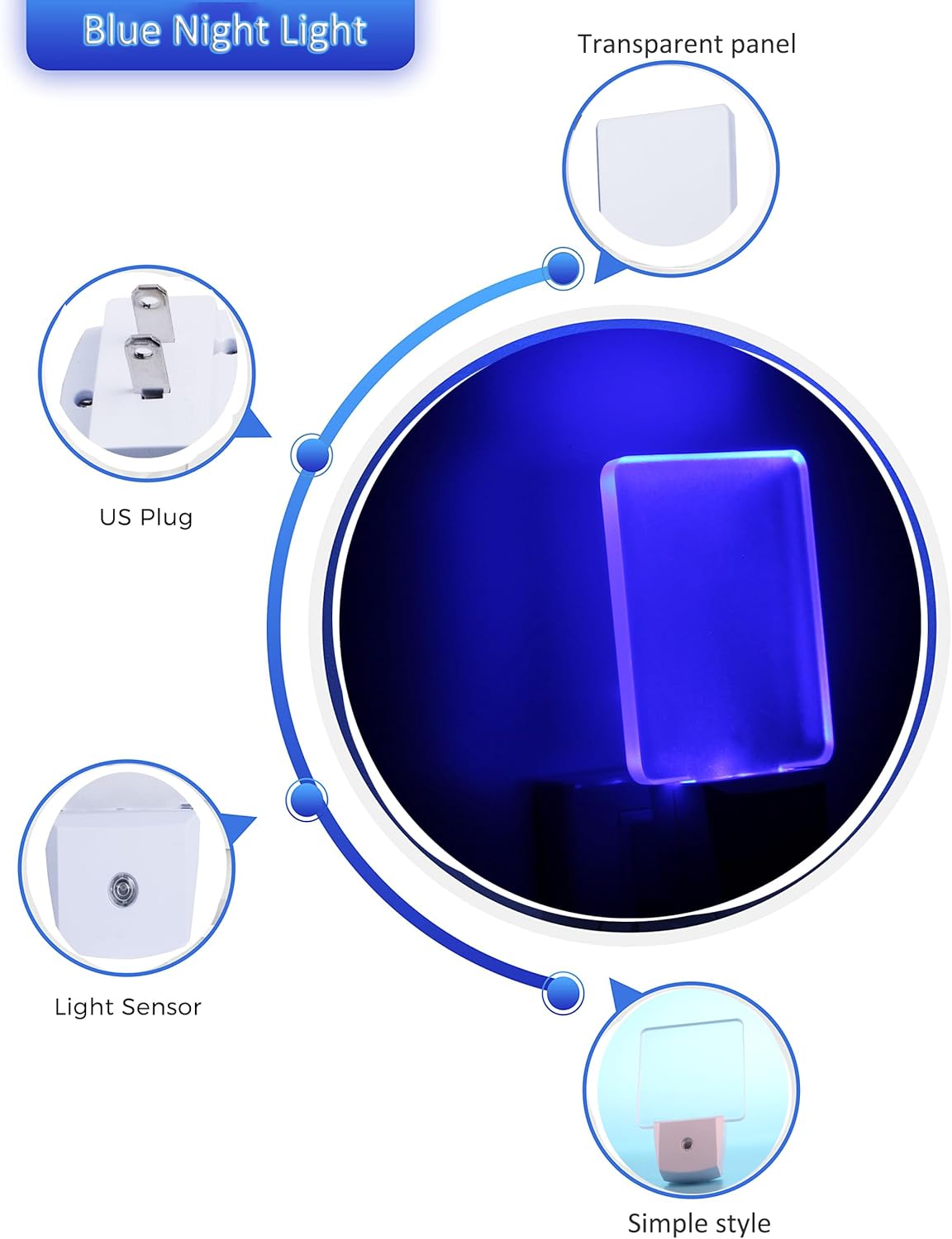 Blue Night Light Plug in, Dusk to Dawn Sensor Automatic On and Off, Decorative Wall Blue LED Night Lights for Adults Kids Room, Hallway,Bedroom, Stairs, Kitchen, Halloween Christmas Decor, 4 Pack