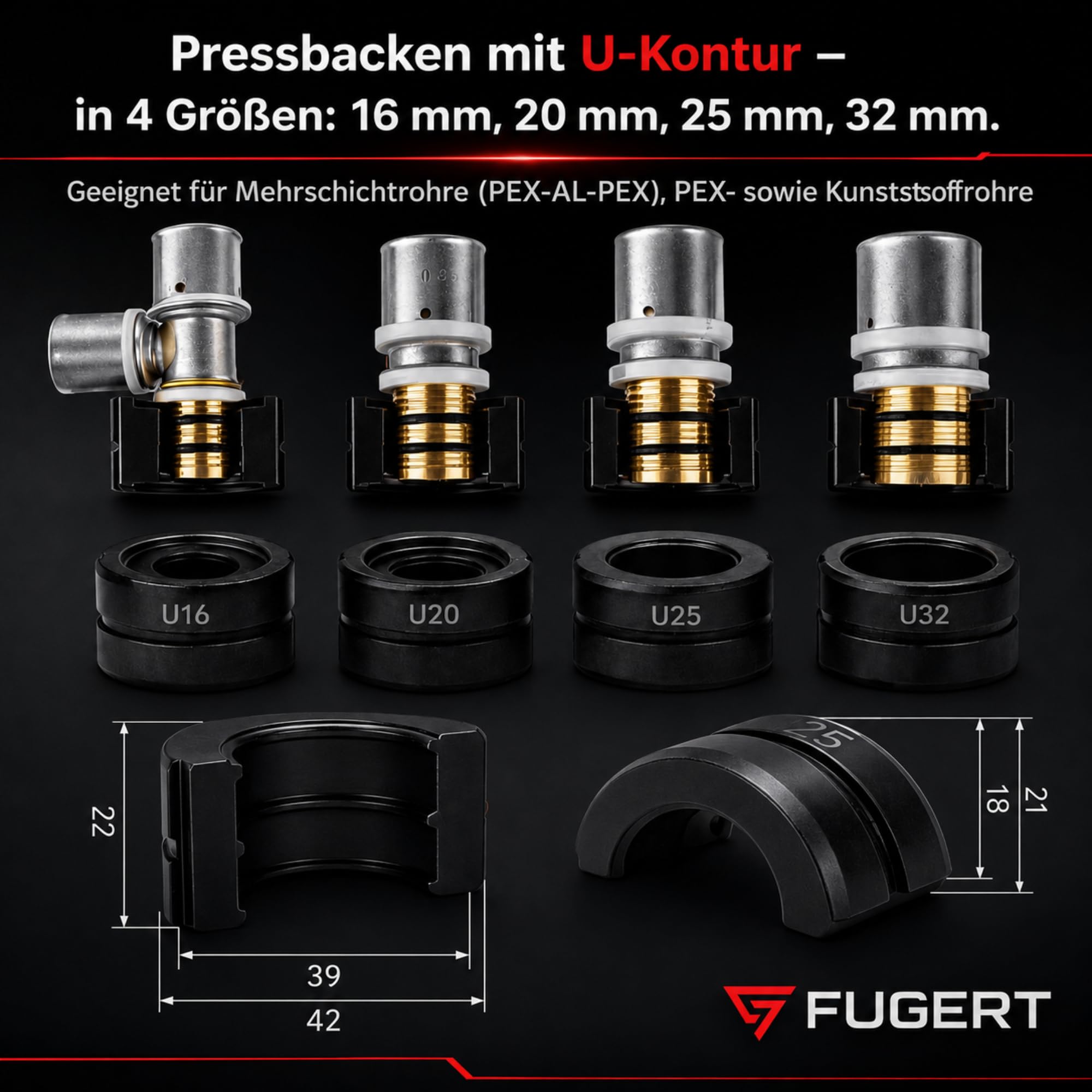 Rohrpresse Akku 10T Akku Presszangen Set 2x 4.0Ah 20V Hydraulische Presszange mit TH U V Pressbacken 360° Drehkopf LCD LED Komplettset für Sanitär, Heizung & Montage
