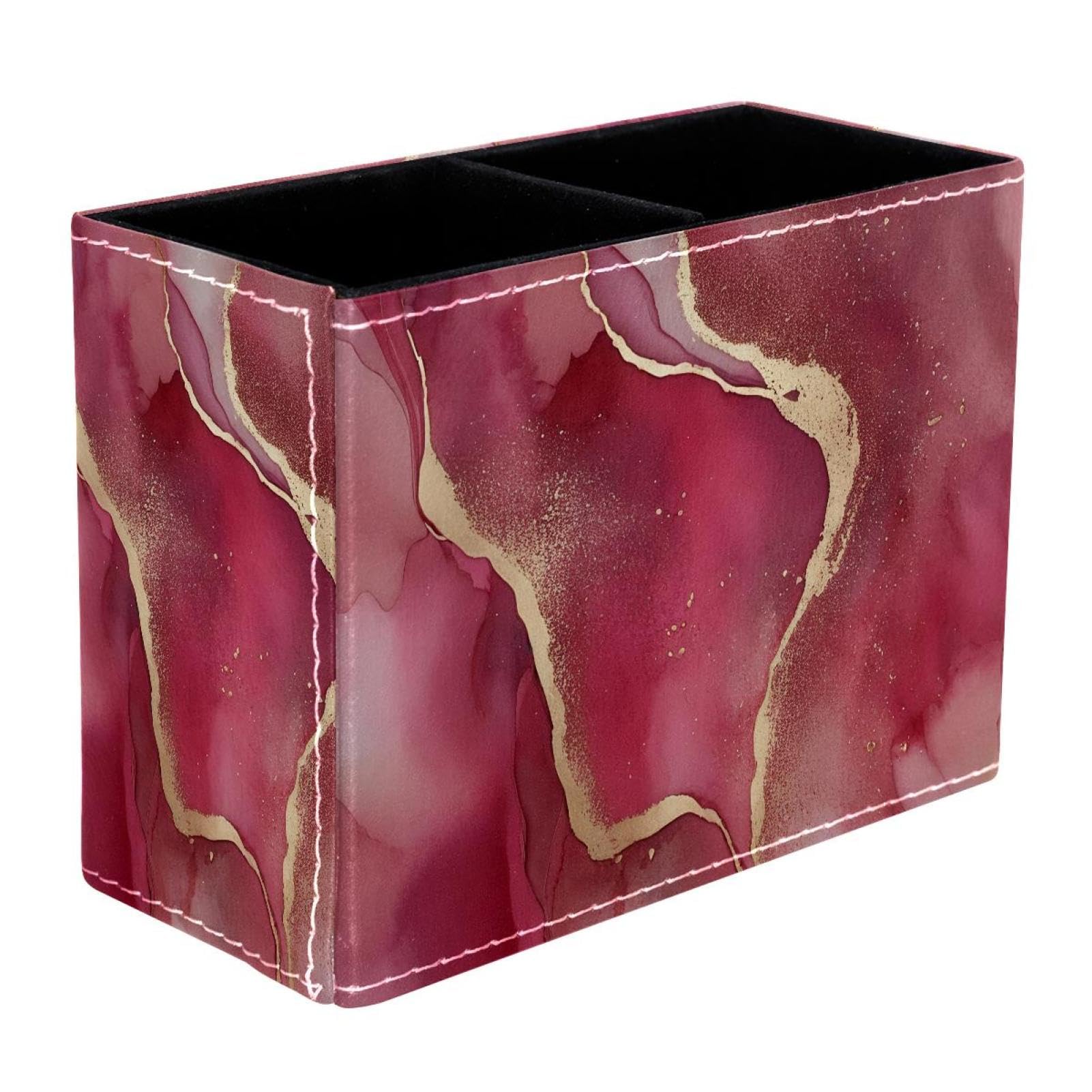 FWJZDSP Pink Marble PU Leather Pencil Organizer, Makeup Brush Holder, Office Decor and Desk Accessories Durable