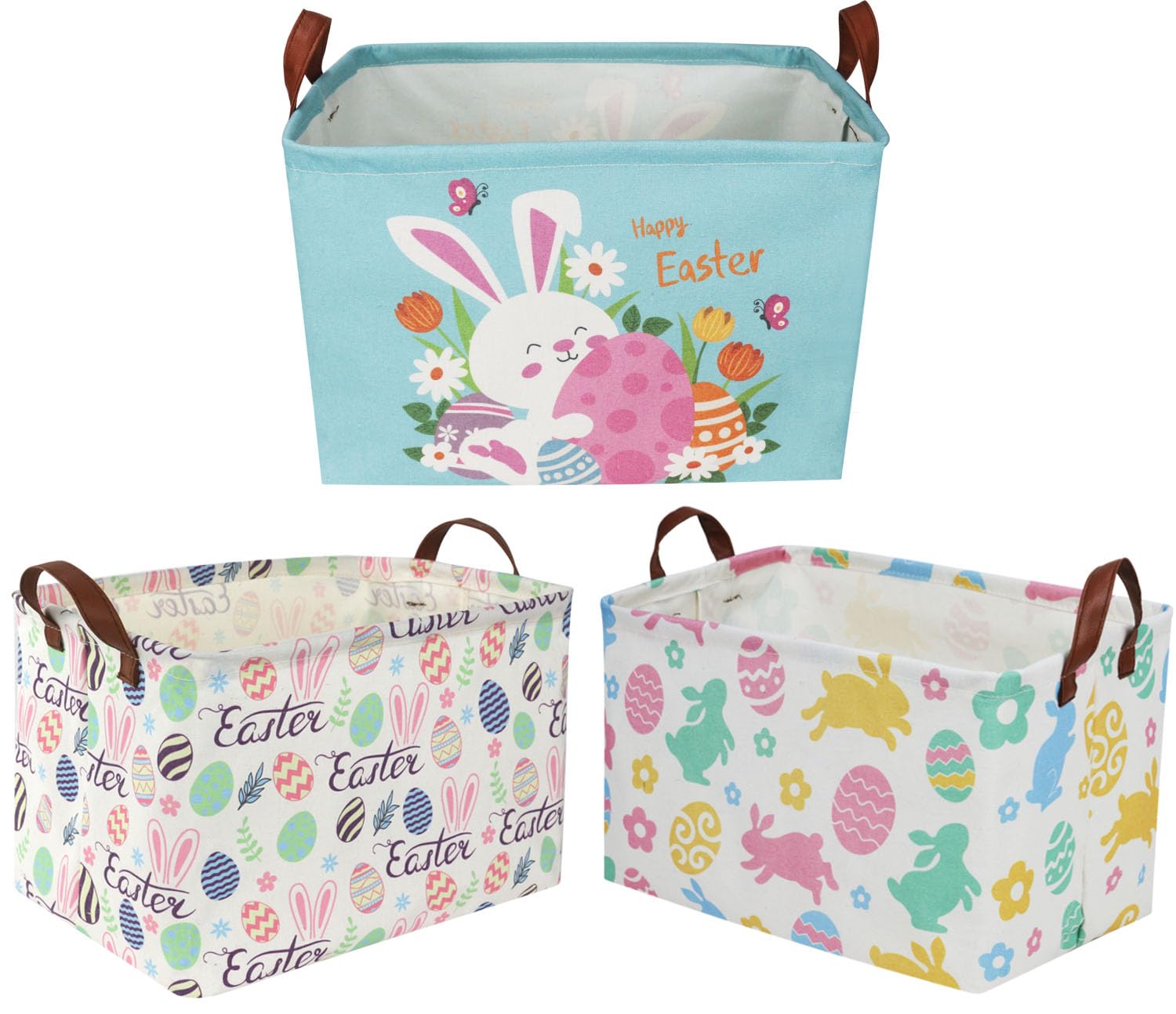 Sanjiaofeng Rectangular3Pack Easter baskets , Kids Easter Storage Bins Organizer.Boys and Girls,Easter Bunny Eggs Decor,Toys,Books,Easter Gifts . (3Pack Easter)-image-29