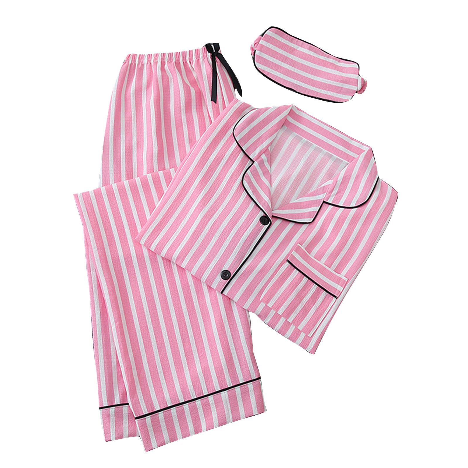 Conjunto de pijama para mujer, 3 piezas, camisa de manga larga con botones y pantalones largos, conjunto clásico a rayas suave y cómoda, A01_rosa, M