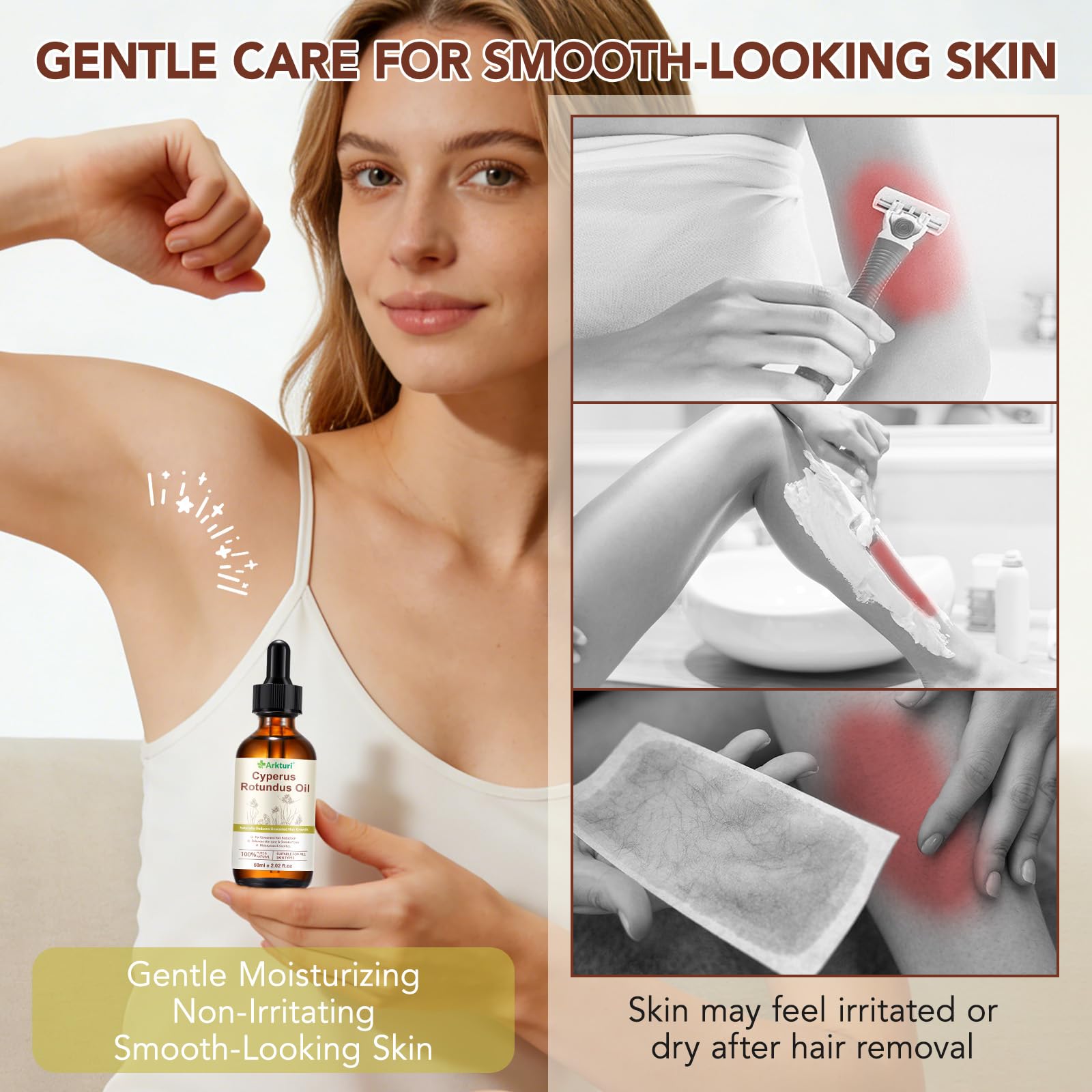Cyperus Rotundus Oil per la depilazione, 60 ml 100% puro olio naturale Cyperus Rotundus riduce la crescita dei capelli dopo la rasatura, lenisce la pelle e affina i pori, adatto a tutti i tipi di - 3