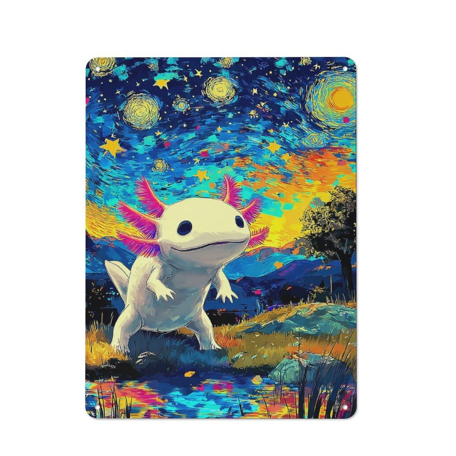 Junmoney Aquatic Axolotl In Starry Night -1 Cottage Metal Wall Decor 40X30cm, Shed Metal Sign For Conservatory, Home Bar Or Utility Room