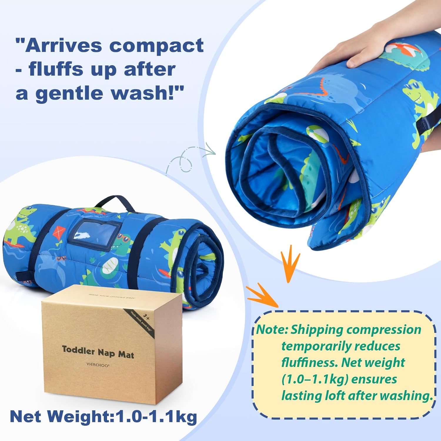 Toddler Nap Mat with Pillow and Blanket Set,Sleeping Bag, Roll up Slumber Bag for Daycare, Travel,Preschool Kindergarten for Boys Girls