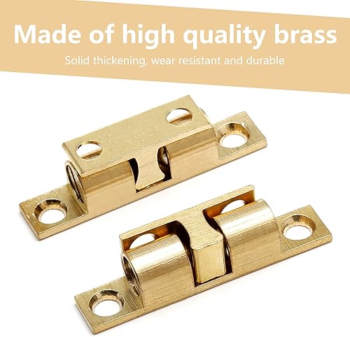 Miniatura 2 de Uenhoy 10 unidades de cierre de latón macizo para puerta de gabinete, pestillo de tensión de doble bola de 1-58 pulgadas con tornillo (oro, 1.654 in)