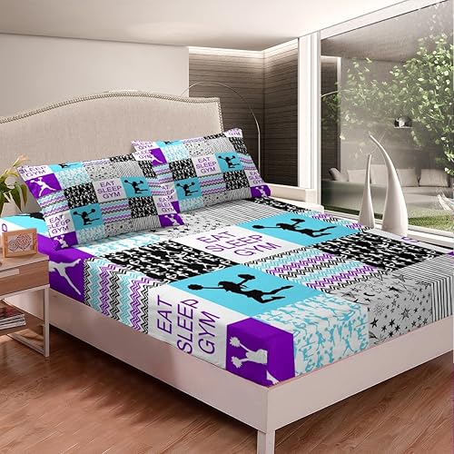 Miniatura 2 de Erosebridal Sábana bajera ajustable de animadora, juegos de ropa de cama de tamaño individual, sábanas geométricas a cuadros para niños, niñas,