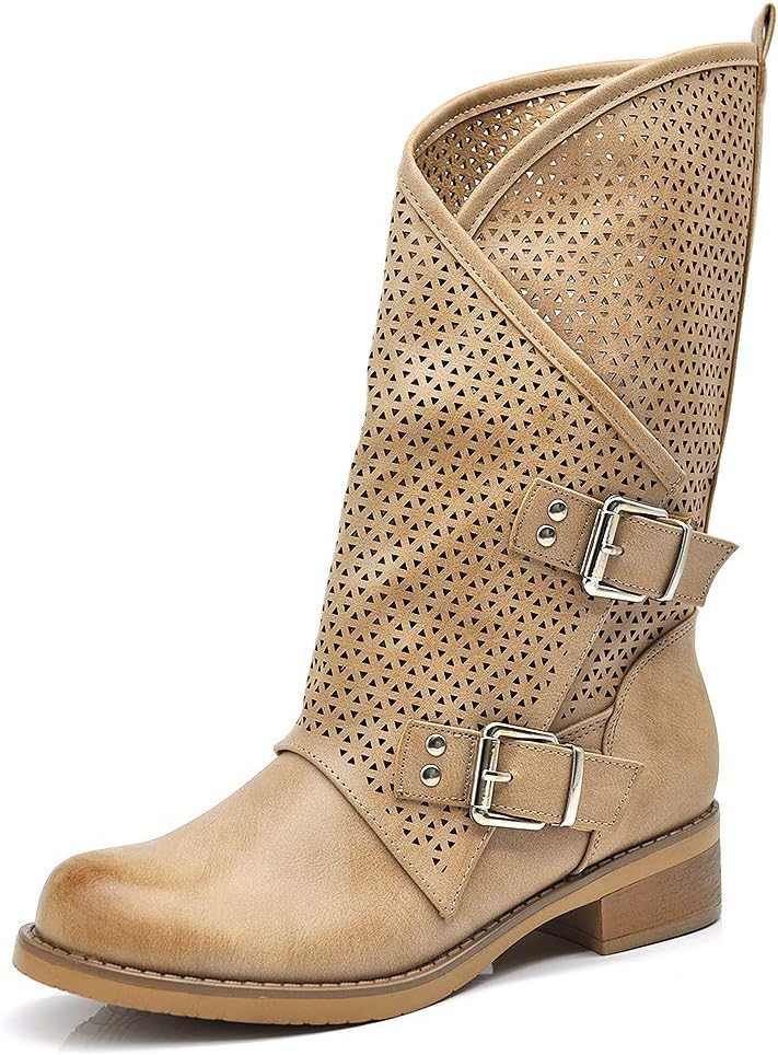 Stivaletti Donna Biker In Pelle Sintetica - Stile Motociclista Con Fibbie - Foto 7