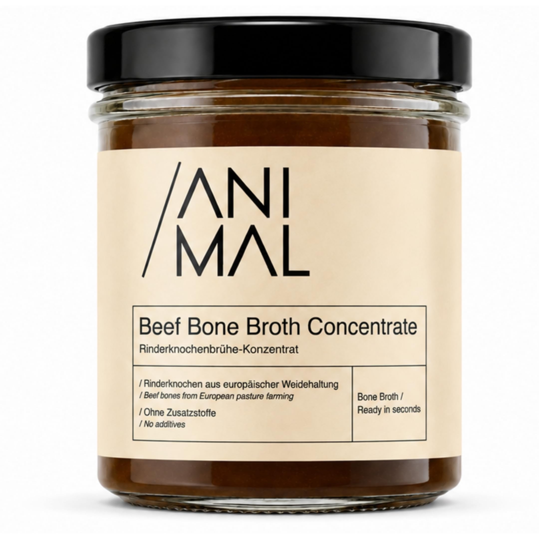 Animal Based Knochenbrühe Konzentrat vom Weiderind – Beef Bone Broth Paste im Glas, Rinderbrühe und Rinderfond für Trinkbrühe, Suppen und Saucen, mit Kollagen, ohne Zusatzstoffe, 220g, 22 Portionen
