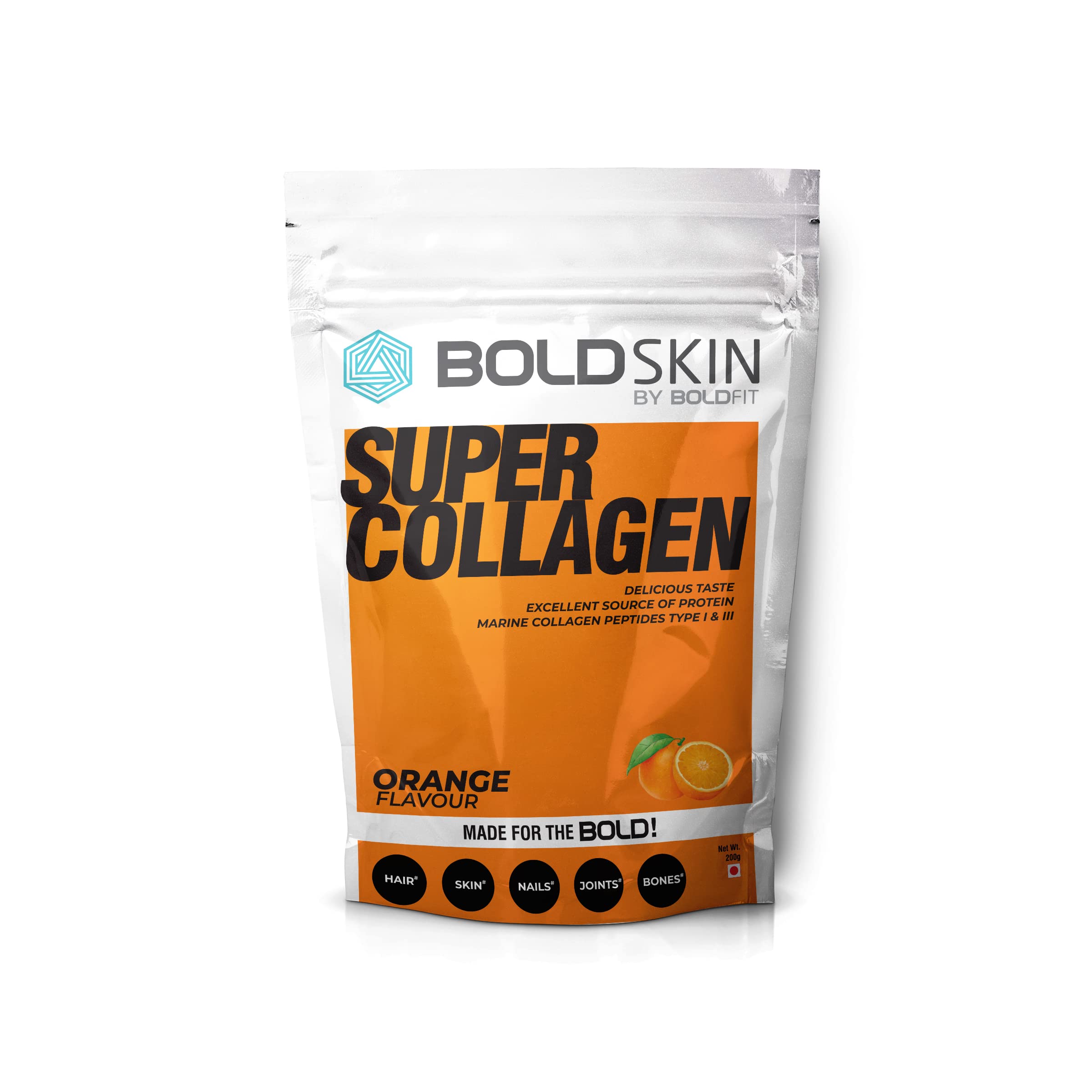 Collagen Supplement For Women & Men Marine Collagen Powder For Skin Peptides Type 1 & 3, Vitamin C, Biotin, Skin Supplements For Glowing Skin For Women Supports Hair Nails Joints Bones - 200 gm Powder (Orange Flavor)