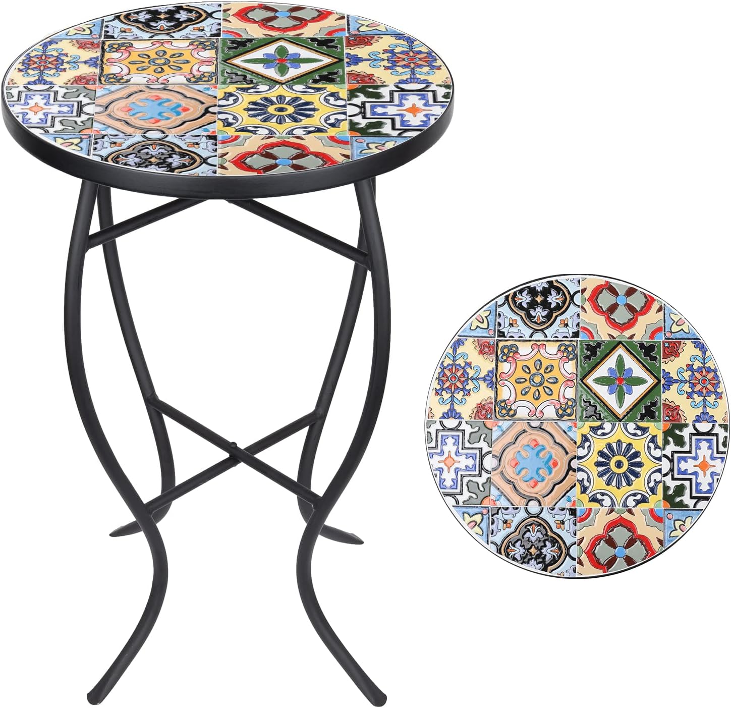 VCUTEKA Mosaic Side Table, 21" Round End Table with 14