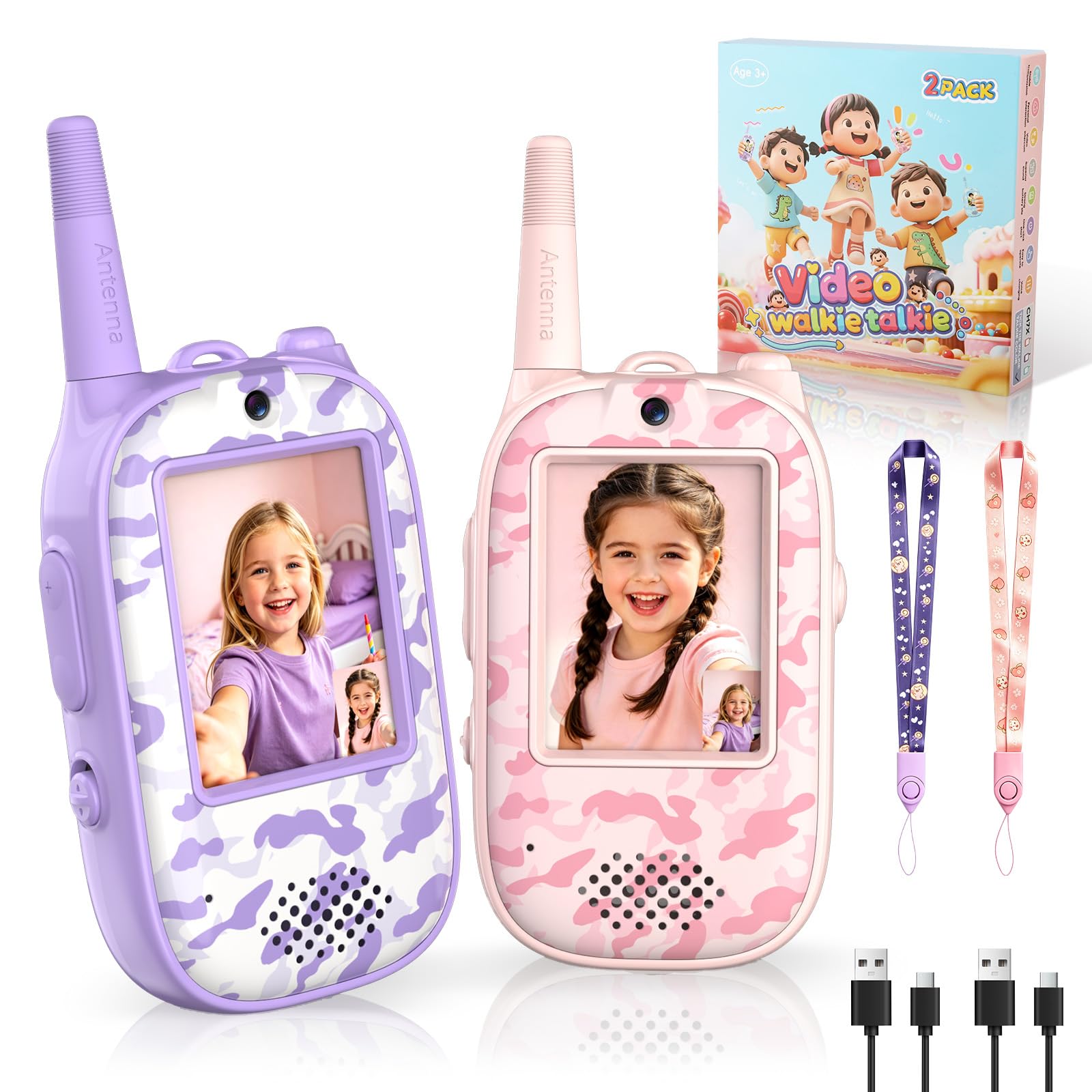 JUAUO Camo Walkie Talkies, Video Walkie Talkies for Kids Rechargeable 2PCS