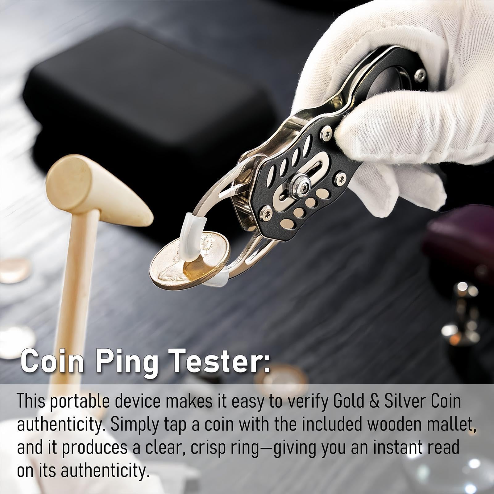 Gold And Silver Tester,Magnet Portable Sensitive Resonance,Coin Tapping Test Kit - For Collectors Display Cases Auctions Jewelry Sovereign Home Travel
