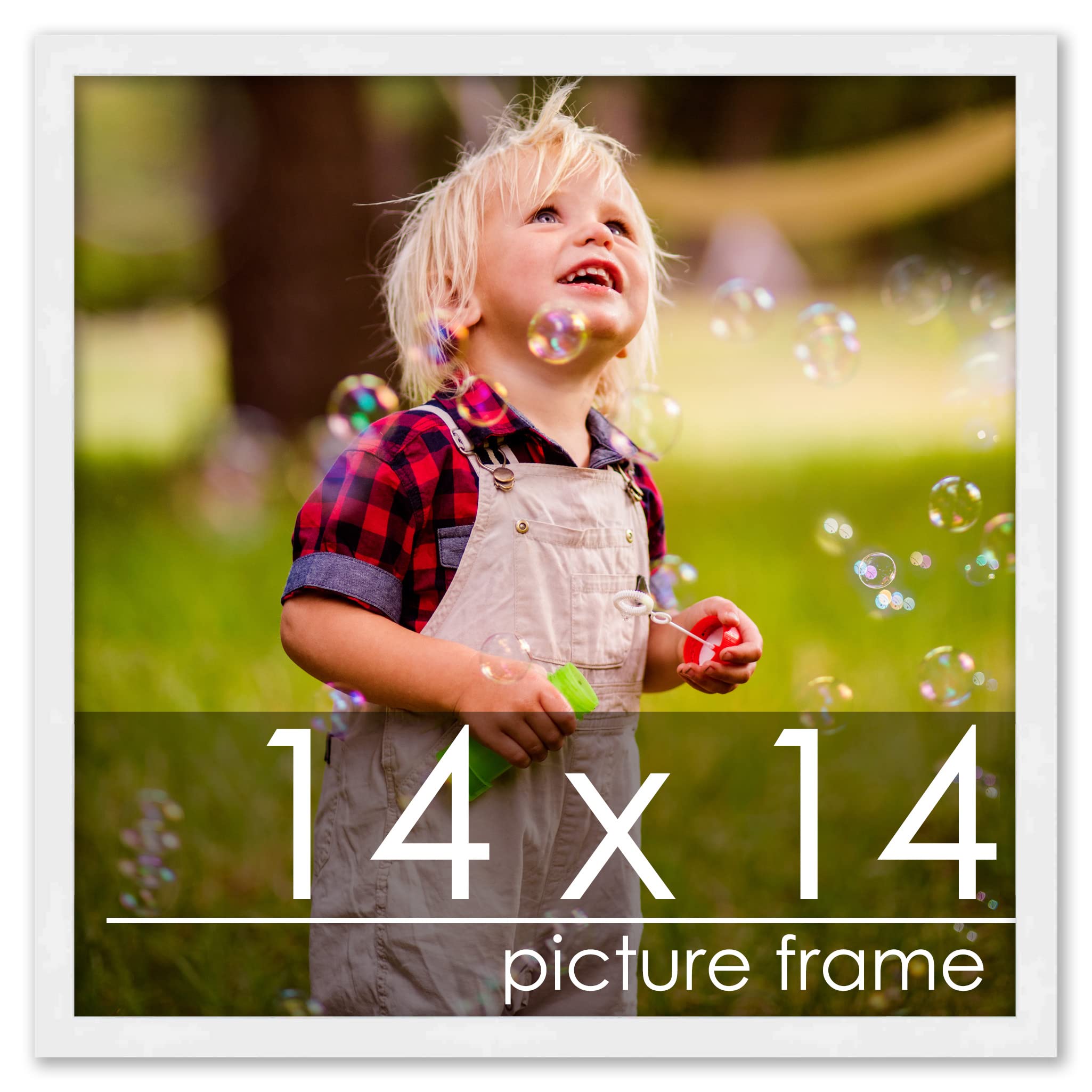 Poster Palooza 14x14 Contemporary White Wood Picture Square Frame - Picture Frame Includes UV Acrylic, Foam Board Backing, & Hanging Hardware!