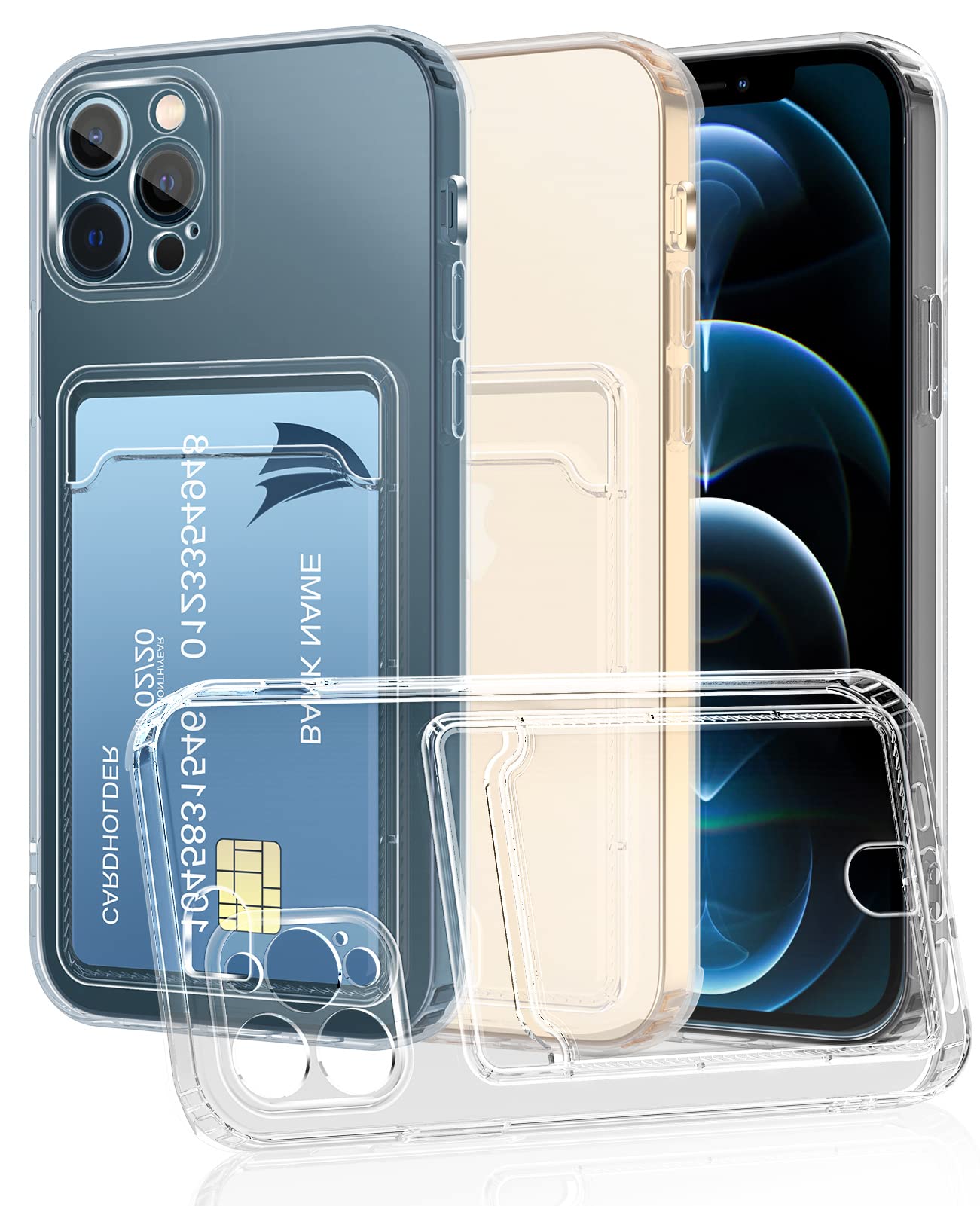 Case for iPhone 12 Pro Phone Case, Clear iPhone 12 Pro Case with Card Holder Shockproof Slim Cover Compatible with iPhone 12 Pro- Transparent