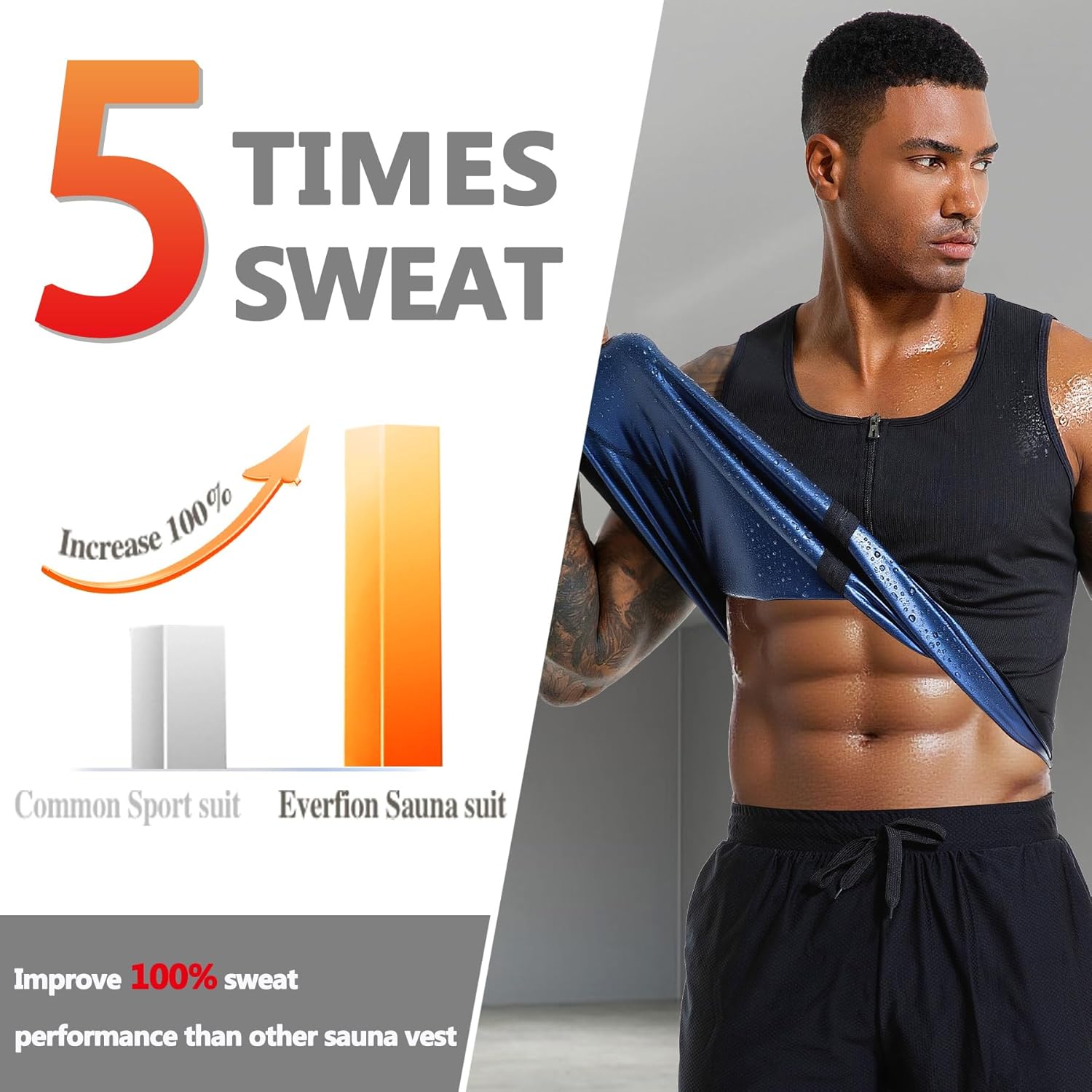 Men's Sauna Vest Zipper Ribbed Sweat Suit Waist Trainer, Sleeveless Sauna Shirt for Men Compression Tank Top - Image 3