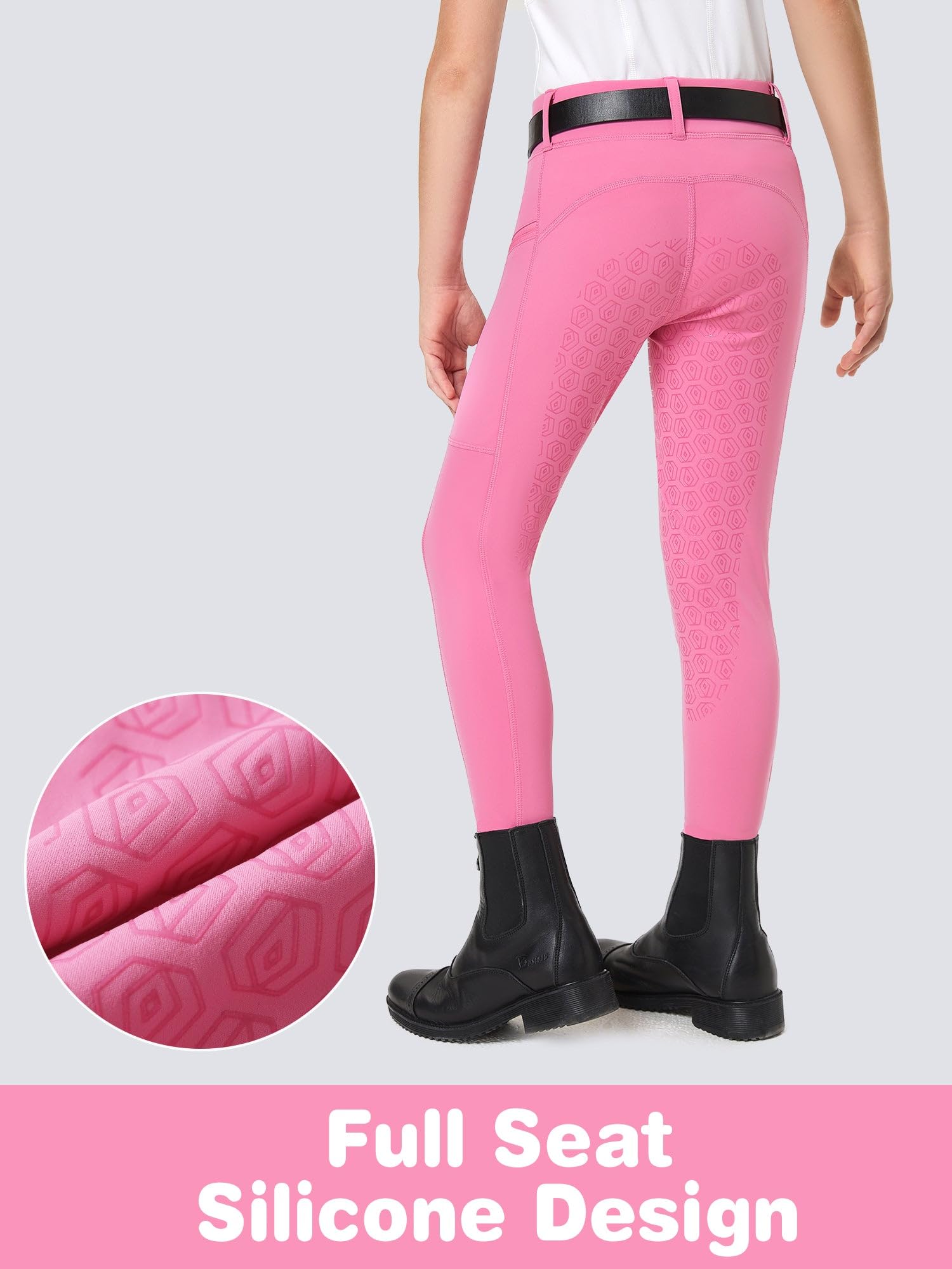 FitsT4 Sports Pantalon d'équitation pour enfant fille - Pantalon d'équitation en silicone - Avec 2 poches latérales et passants de ceinture