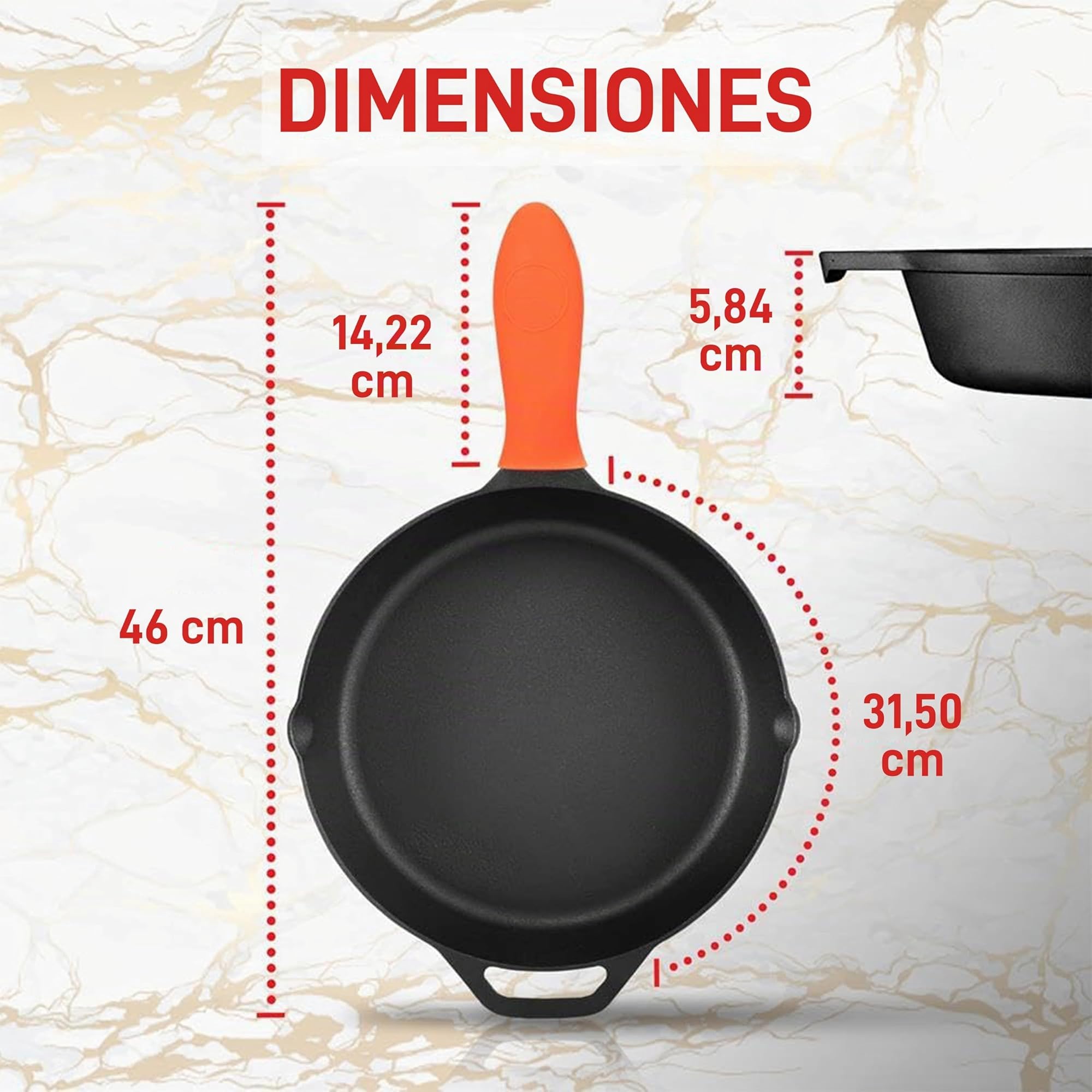NutriChef Sartén de Hierro Fundido de 30,5 cm con Tapa, Apto para Horno, Antiadherente, Mango de Silicona, Para Todas las Cocinas