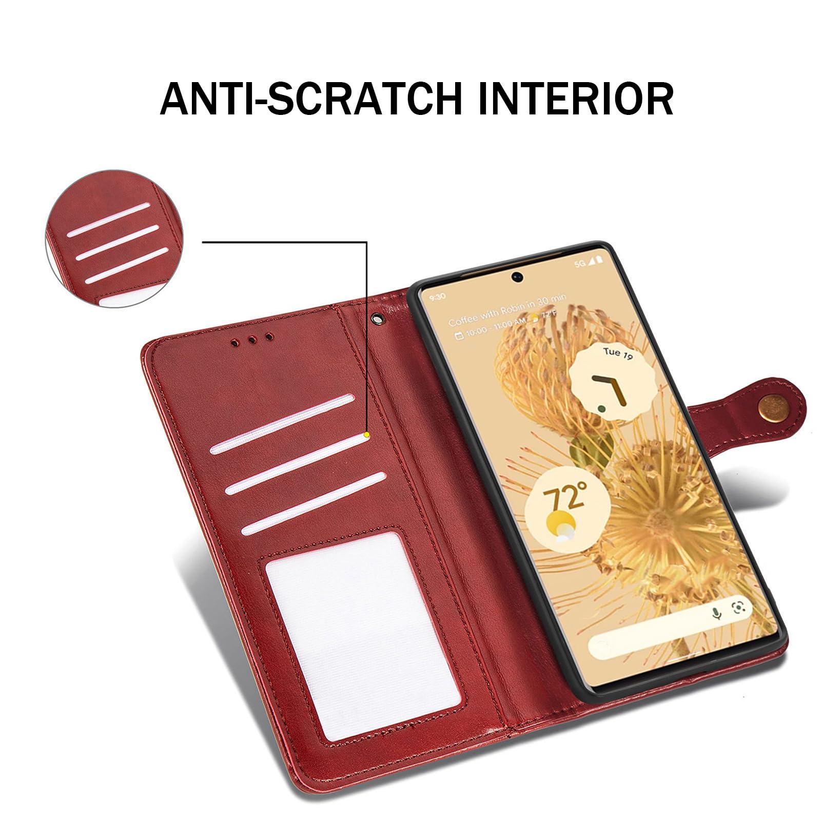 Custodia Portafoglio Per Google Pixel 11 Pro XL/ 11 Pro/ 11, Flip Pelle | Protezione Completa Cover Pieghevole Funzione di Appoggio Guscio Antiurto,Rosso,11 Pro XL