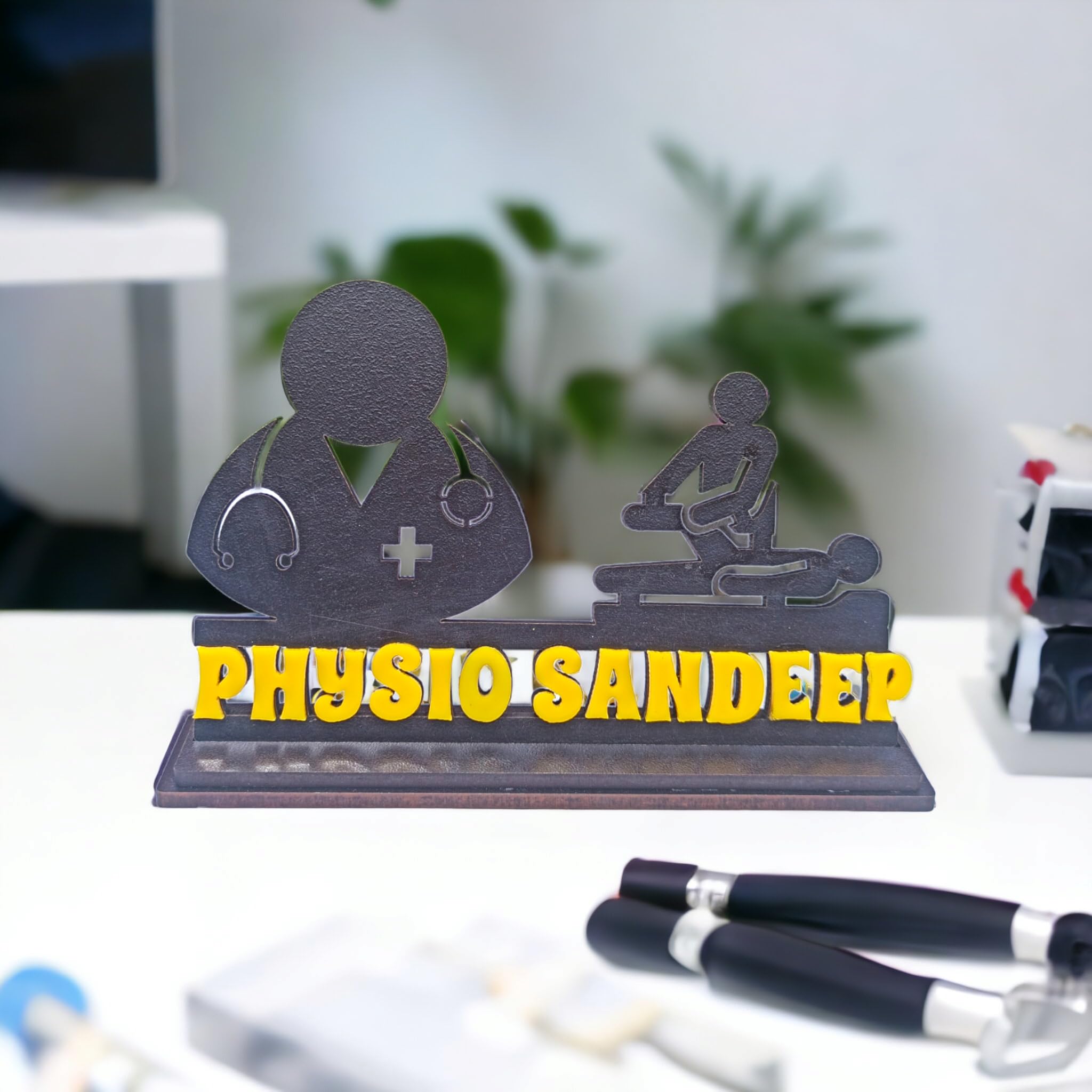 PhysioPro - Premium Table Top Name Plate for Physiotherapists | Imported Black MDF and Yellow Acrylic | Ideal Gift (4x6 inches) — Amazon image 8