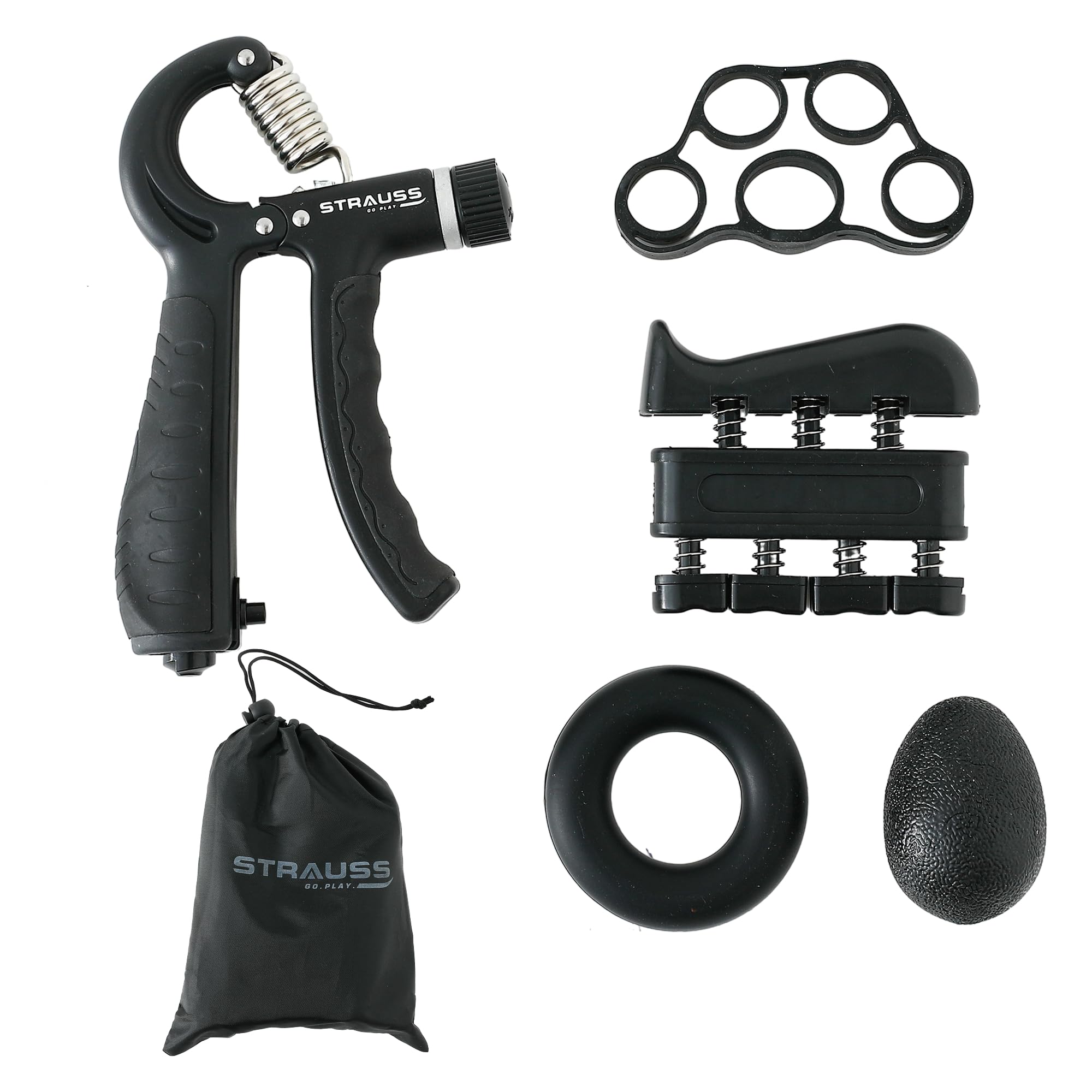 STRAUSS Adjustable Hand Grip Kit (Set of 5) | Hand Grip Kit | Hand Exercise Set for Gym/Home | Hand Grip Strengthener | Finger Stretcher | Everyday Hand/Finger Exercise Kit (Black)-picture-11