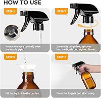 Vista 5 de Tecohouse Botellas rociadoras de vidrio de 8 onzas, paquete de 2 botellas de spray de vidrio de 360° para limpiar boca abajo, botella Mister Squirt