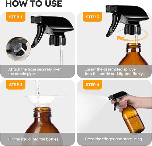 Miniatura 5 de Tecohouse Botellas rociadoras de vidrio de 8 onzas, paquete de 2 botellas de spray de vidrio de 360 para limpiar boca abajo, botella Mister Squirt