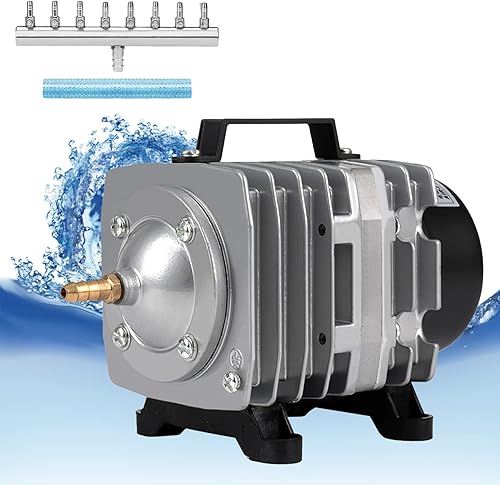 Bomba de aire para acuario con carcasa de aluminio, bomba de aire comercial con colector de aire de 8 salidas, aireador de estanque para acuario,