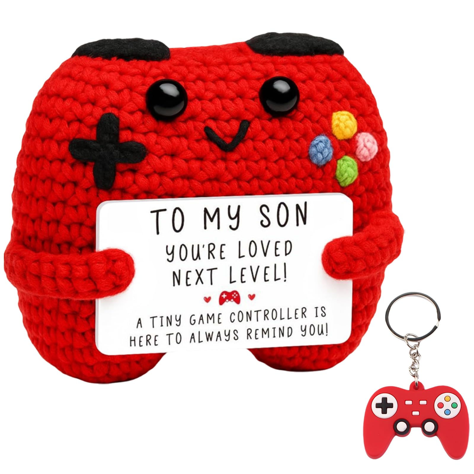 Vspek Positive Crochet Game Controller Doll, Emotion Support Gift, Game Handle Pendant Backpack Charms, Birthday Gifts for Son, Gamer Lover, Encouragement Present, Home Office Décor