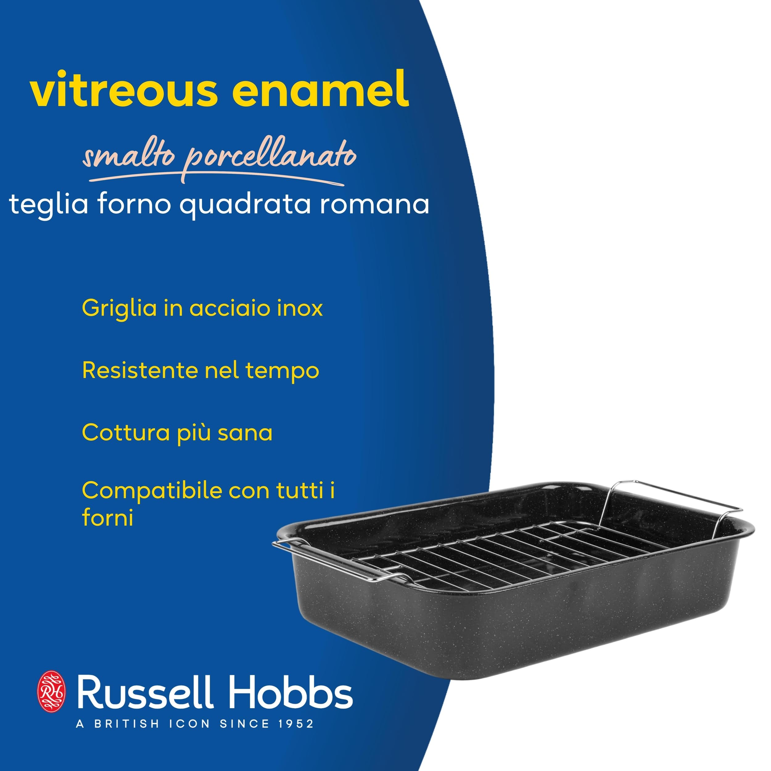 Russell Hobbs CW9161 - Teglia da forno alta con rivestimento in smalto porcellanato Romano, 34 cm, teglia quadrata, nero