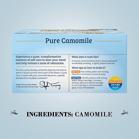 Twinings Pure Camomile Herbal Tea - Naturally Caffeine-Free Camomile Tea Bags Individually Wrapped, 50 Count Ea