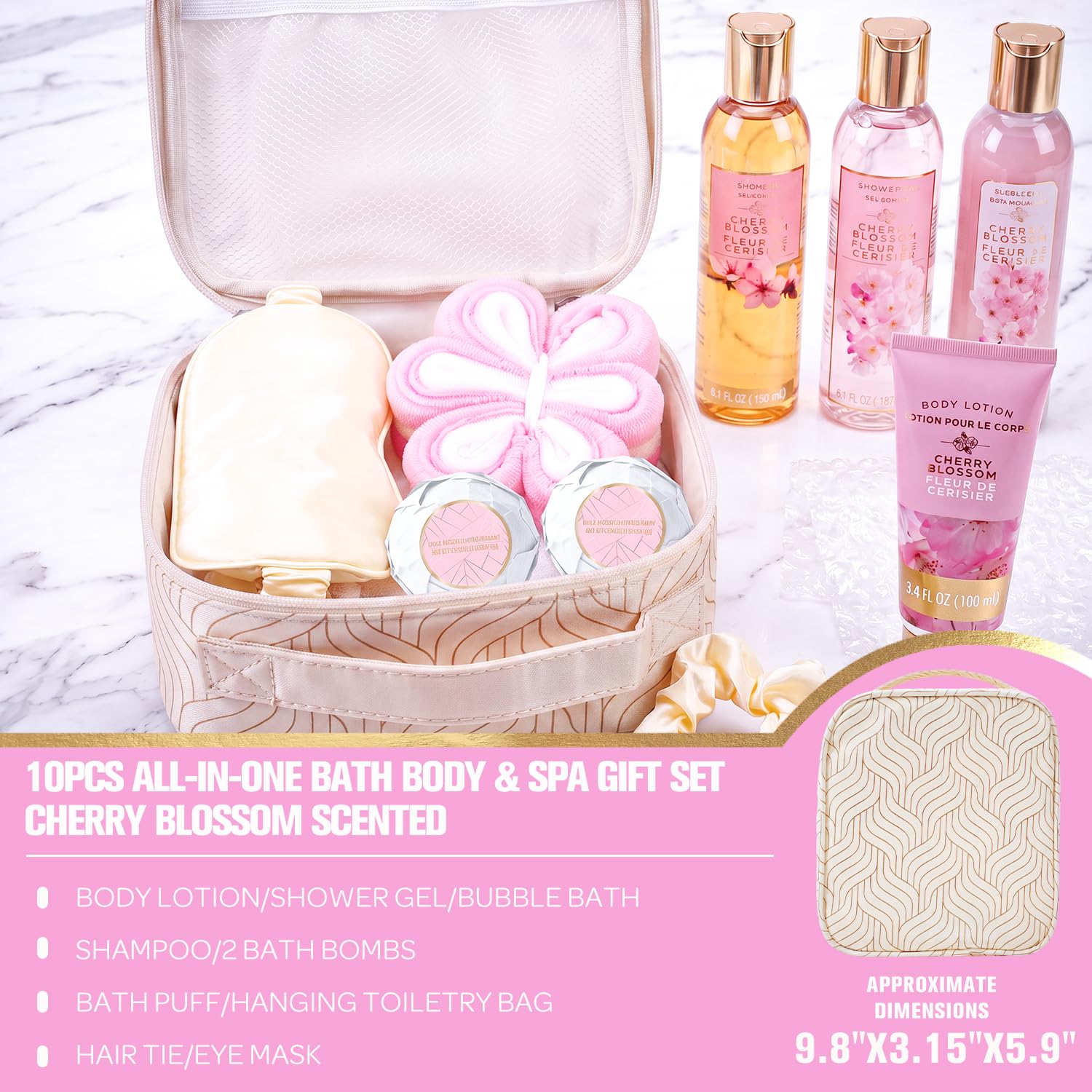 BODY & EARTH Regalos para mujeres, 8 piezas, máscara de ojos de cereza, baño de espuma, gel de ducha, sales de baño, loción corporal, regalo de cumpleaños para mujeres, regalos para mamá, novia, día
