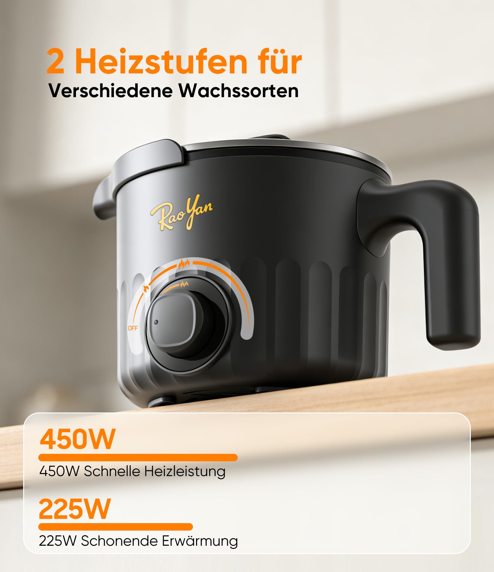 RAOYAN Wachsschmelzer mit Ausgießer 1,5L – Kerzen selber machen Set für Anfänger & Erwachsene, inkl. Wachsschmelztopf, Rührlöffel, Thermometer, Dochte, Aufkleber & Zentriervorrichtung - Schwarz