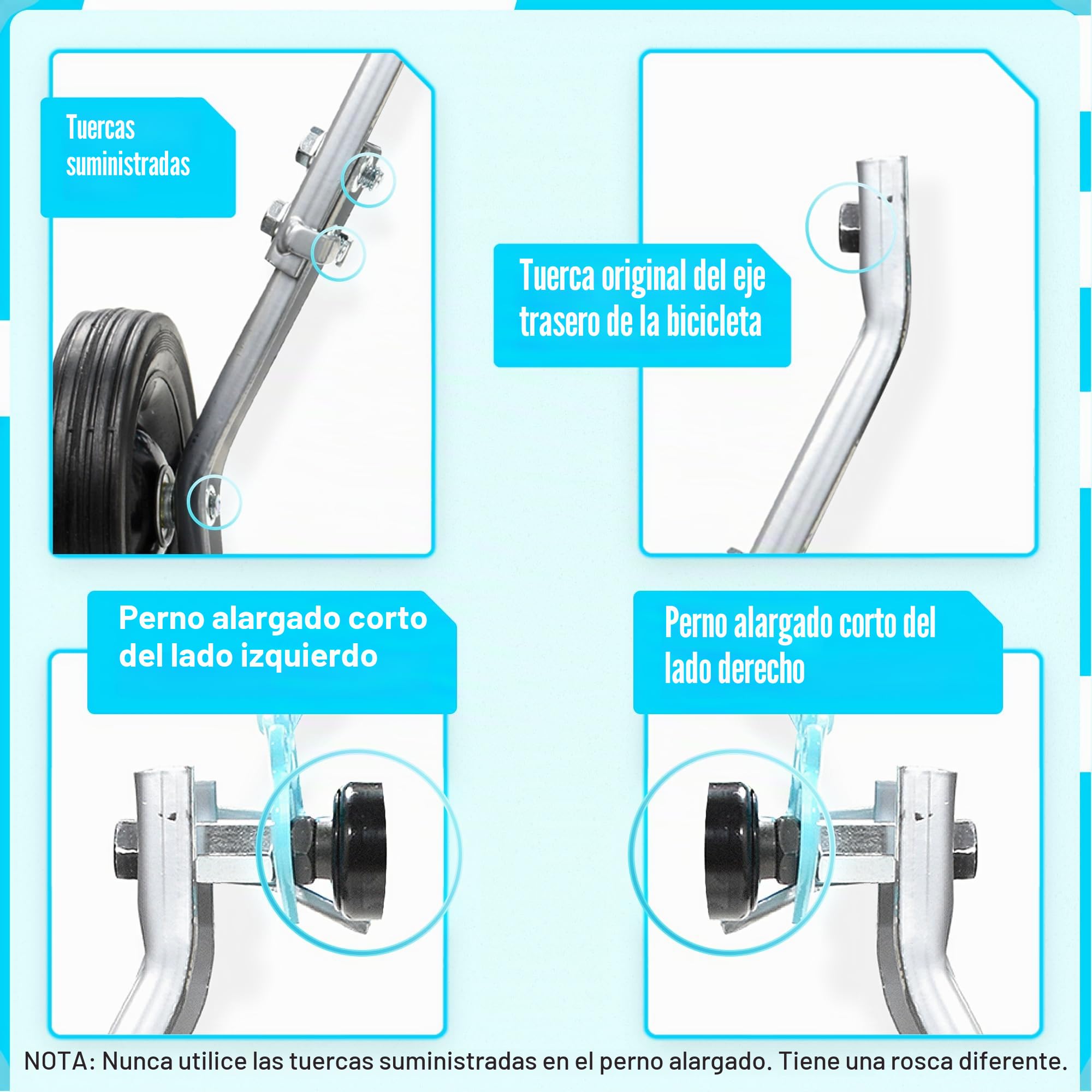 Rueda de entrenamiento ajustable resistente, se adapta a bicicletas de 24 a 29 pulgadas, perfecta para aprendizaje y apoyo de equilibrio, ayuda de aprendizaje de bicicleta, soporta hasta 200 libras |