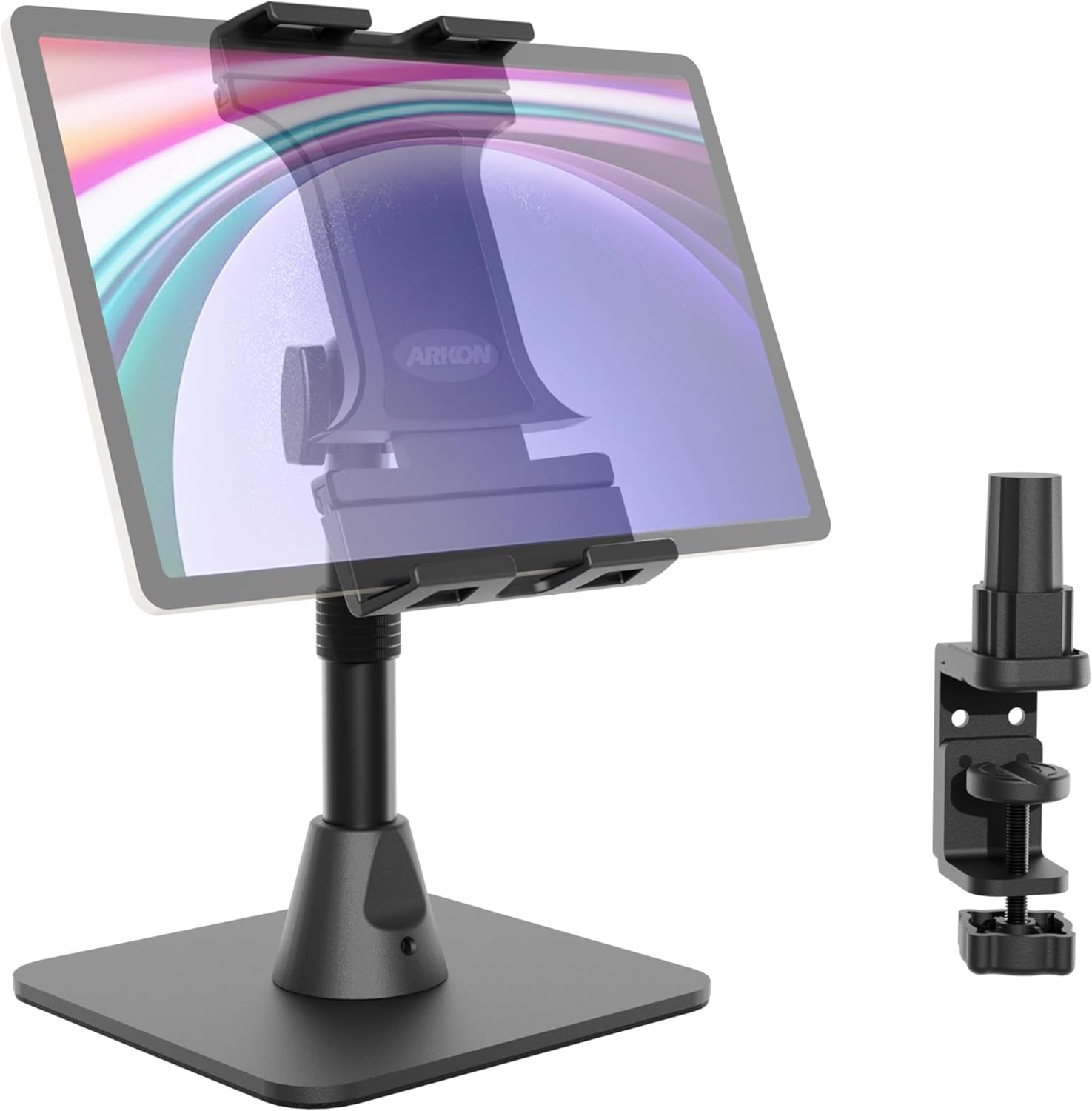 ARKON Mounts Slim-Grip Ultra Pro POS Tablet Stand | Heavy-Duty Countertop Tablet Holder with Weighted Base & Clamp | Adjustable, Stable Retail & Restaurant Setup for iPad, Samsung, Surface & More