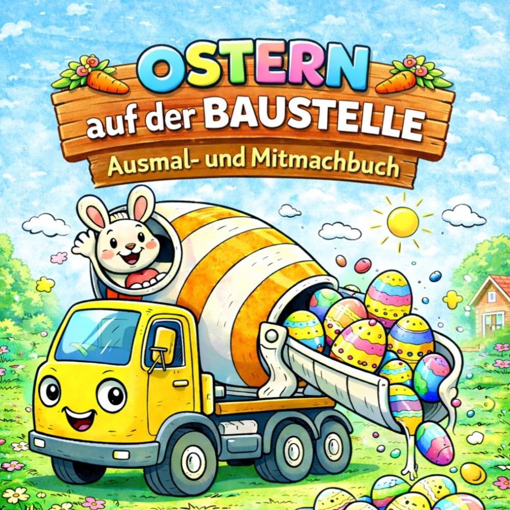 Ostern auf der Baustelle Malbuch & Mitmachbuch: Osterabenteuer für kleine Baumeister – Ausmalen, Rätseln, Basteln ,Entdecken