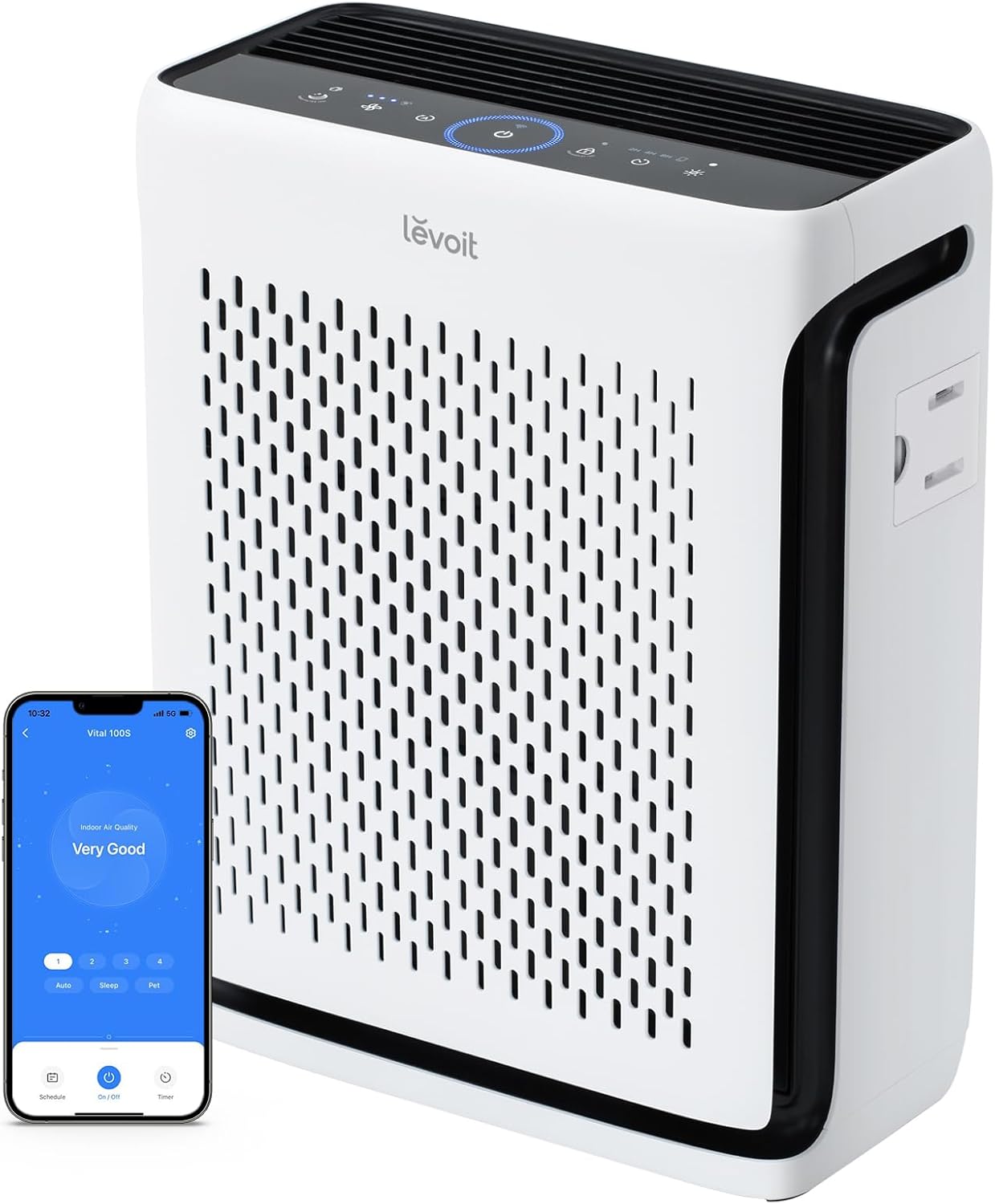 LEVOIT Air Purifier for Home Large Room Up to 1073Ft² with Air Quality Monitor, AHAM VERIFIDE, Smart WiFi, Washable Pre-Filter, HEPA Sleep Mode for Pets, Allergies, Dust, Pollen, Vital 100S-P, White product image