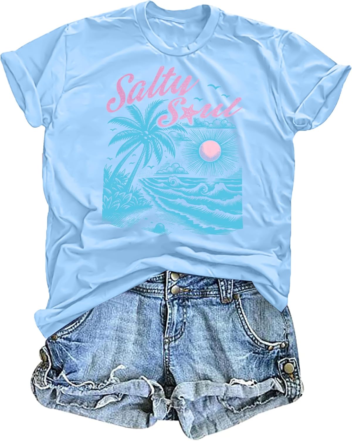 Salty Beach Oversized Shirt Women Hawaiian Beach Shirts Sunshine Graphic Tee Summer Vacation Tees Tops