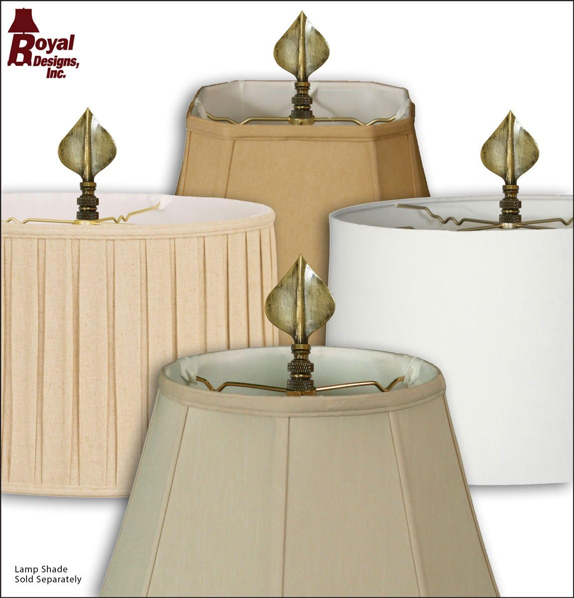 Royal Designs Spade Leaf 2.5" Lamp Finial for Lamp Shade, Antique Brass - Set of 2