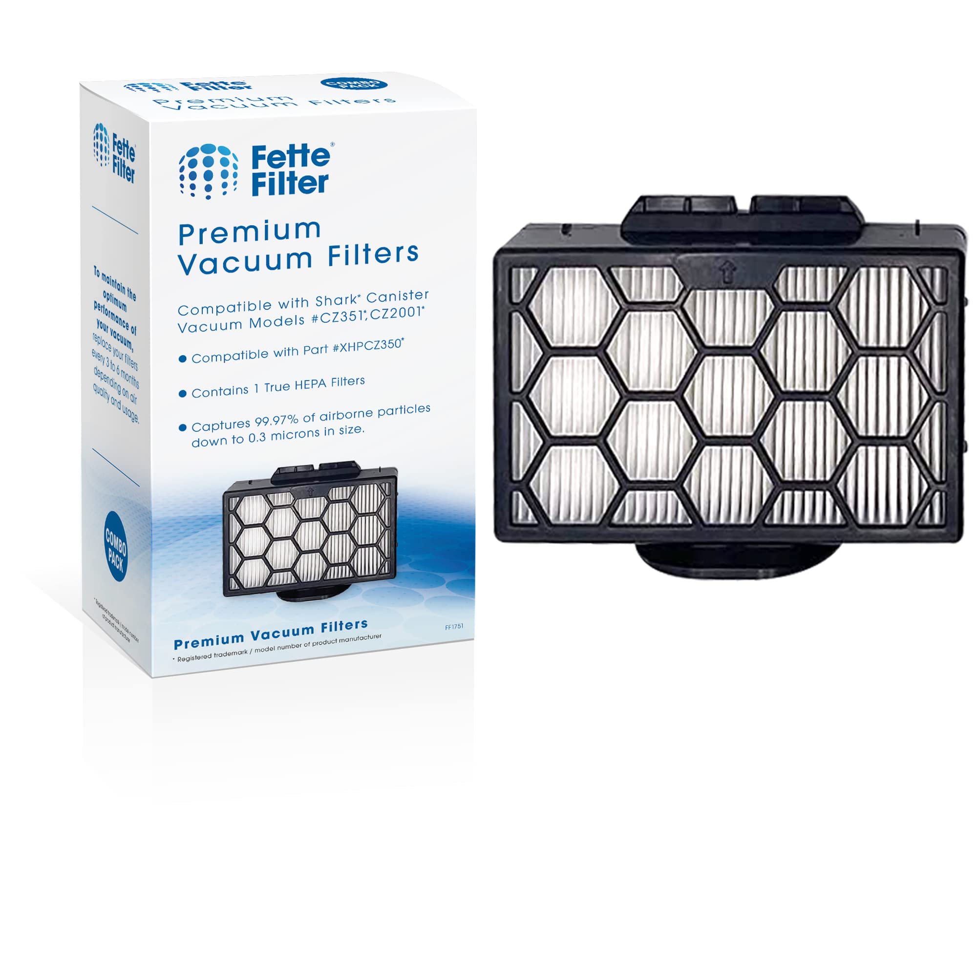 Fette Filter - XHPCZ350 Hepa Vacuum Filter Compatible with Shark Canister Vacuum Models CZ351, CZ2001 Compare to Part #XHPCZ350 - Pack of 1