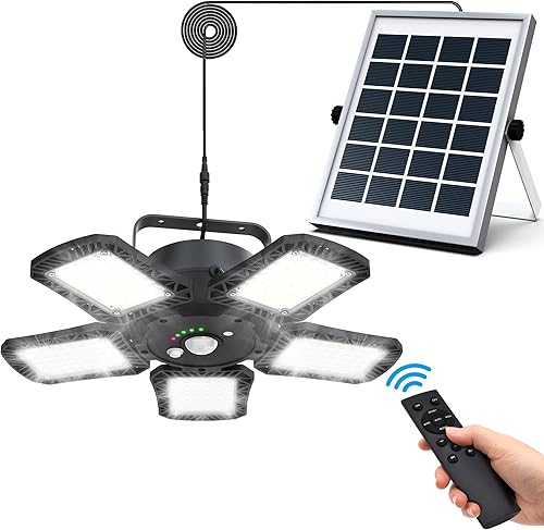 Miniatura 1 de Luz solar para cobertizo, 160 luces LED colgantes para interiores con cinco hojas ajustables, luces solares para interiores y luces de movimiento al