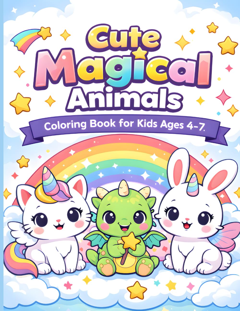 Cute Megical Animals Coloring Book For Kids 4-7: 80 Adorable Kawaii Animals for Little Artists, A Magical World of Cute Animals to Color and Enjoy