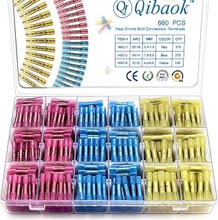 Qibaok 660PCS Heat Shrink Butt Connectors Waterproof Insulated Crimp Splices 22-10 AWG for Automotive Marine Boat Truck Trailer