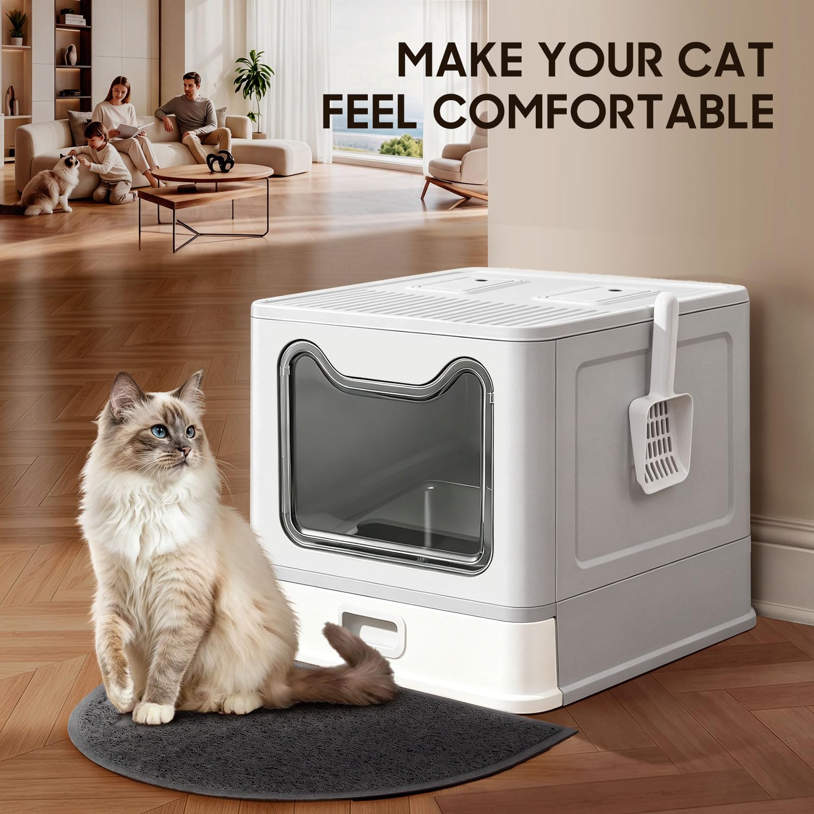 XL Arenero Gato Cubierto de Acero Inoxidable con Diseño de Cajón Cerrado | Doble Control Olores, Resistente Arañazos, Prueba Fugas, Revestimiento Antiadherente, Fácil de Limpiar, para Gatos Interior
