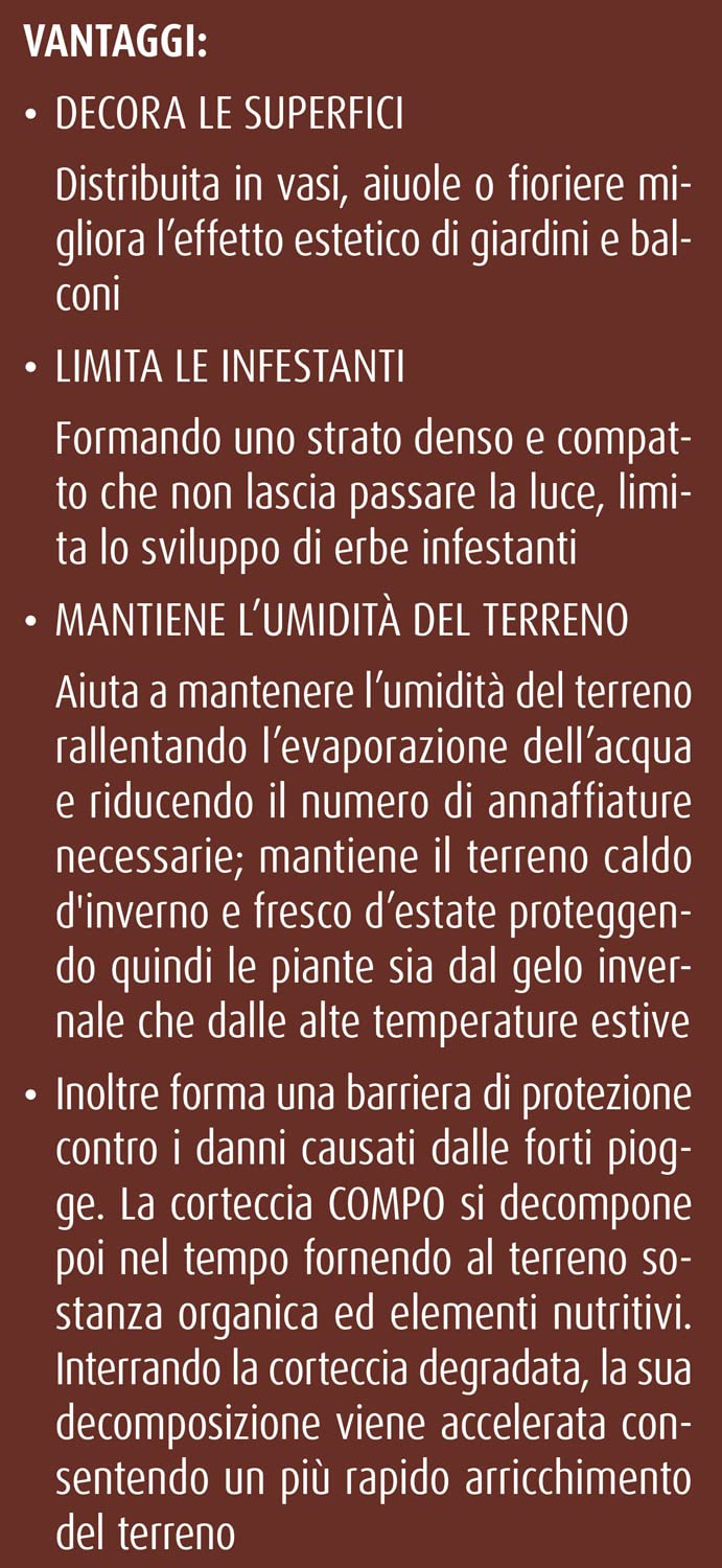 COMPO Corteccia di Pino Grossa, Pezzatura Grande, Per la Pacciamatura e la Decorazione, Consentito in Agricoltura Biologica, Sacco 60 L