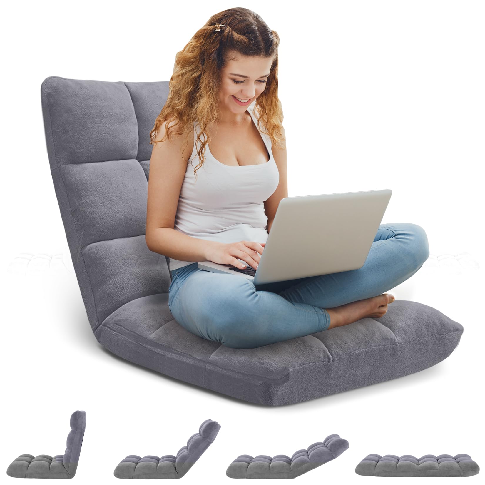 Silla plegable para juegos de suelo de 14 posiciones, acolchada y ajustable, con algodón transpirable y terciopelo coral agradable a la piel para adultos y niños, perfecta para leer, juegos, 2