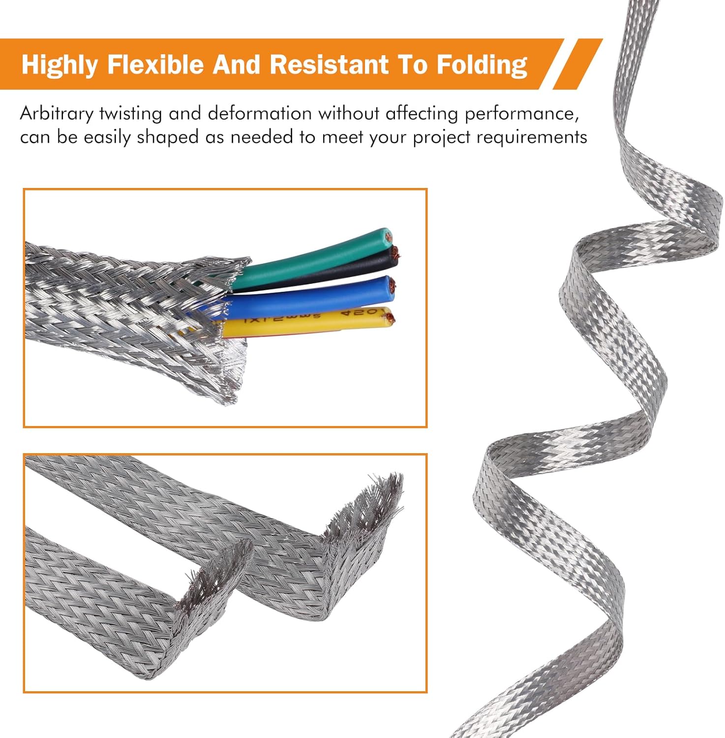 Tinned Copper Braided Sleeves for Cover Wire,Expandable Mesh Braided Wires Grounding Straps Shielding Audio Cables(1/4"-16FT)