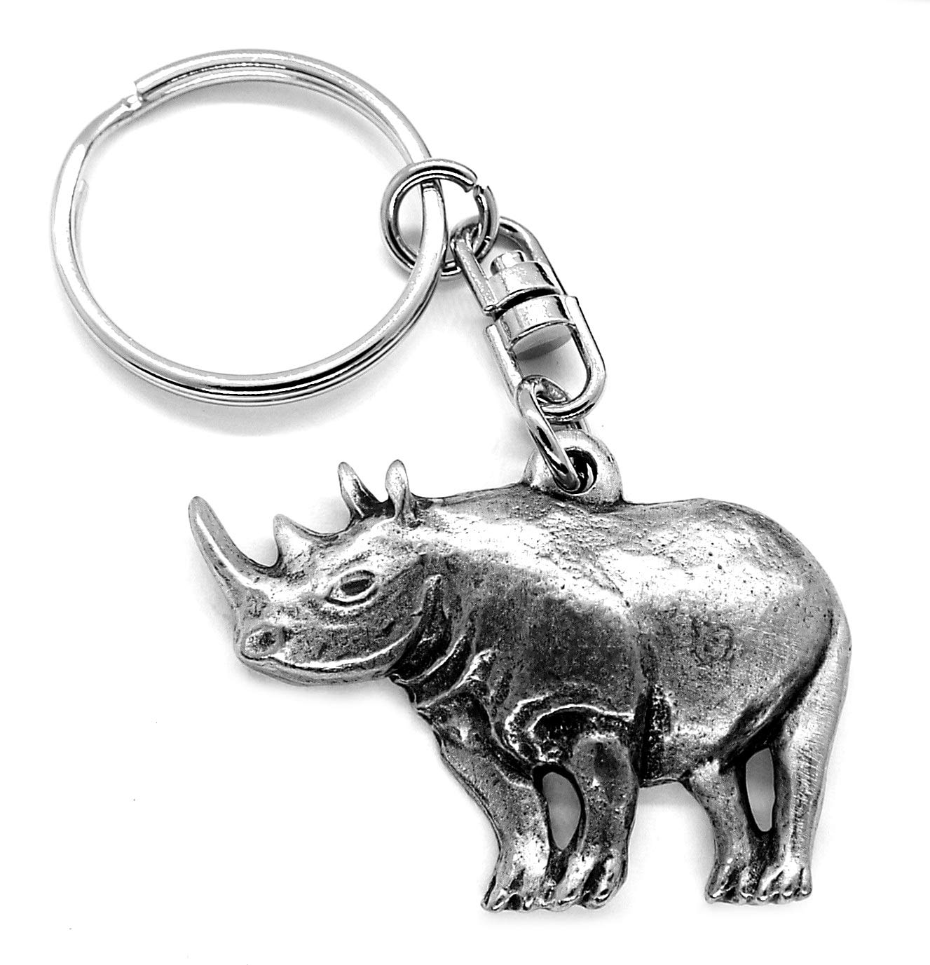 Pewter Africa Rhino Keyring (Rhinoceros Made in The UK, Comes in Gift pouch)