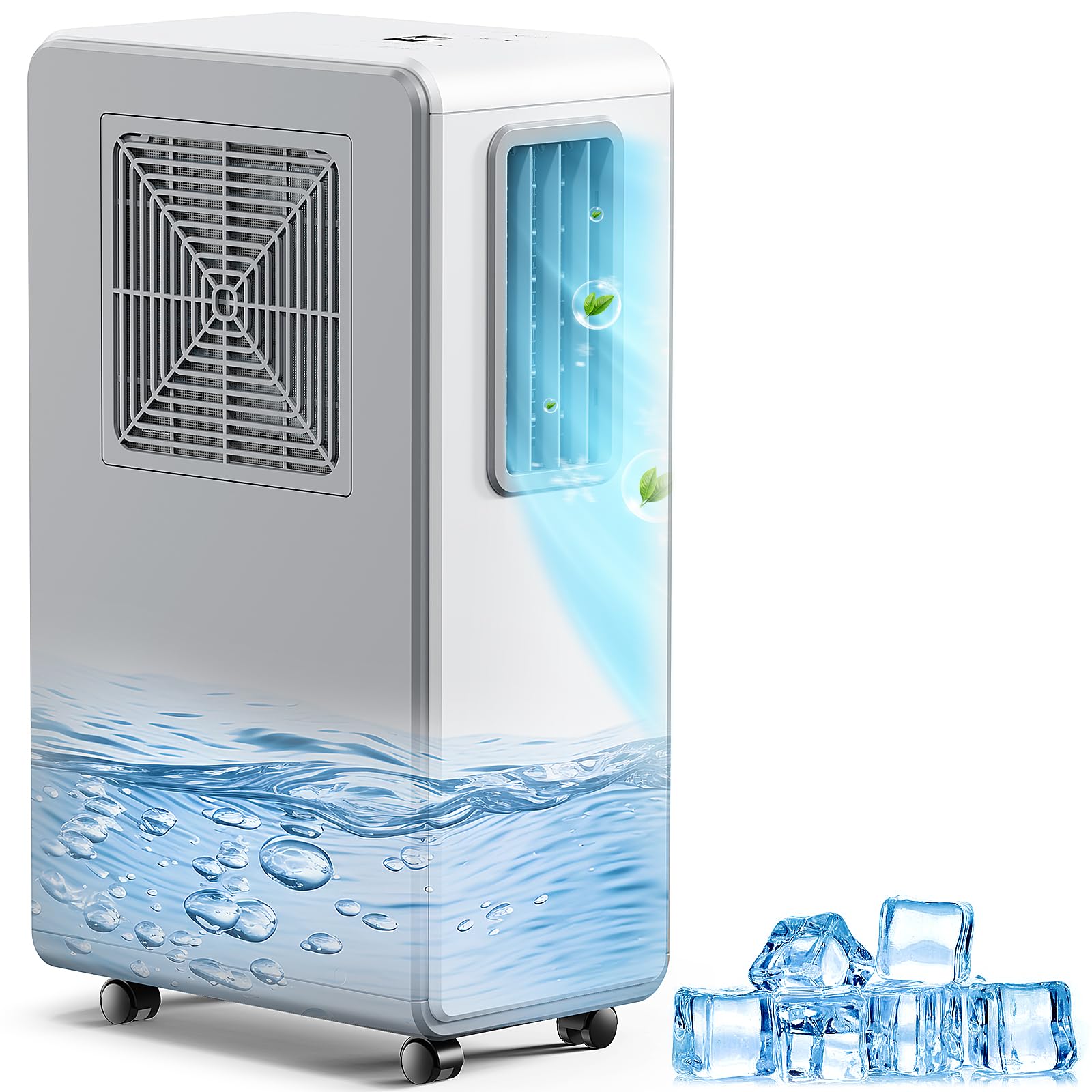 Climatiseur mobile 4-en-1 et refroidisseur d'air, déshumidificateur, ventilation, minuterie 24h, silencieux, parfait pour chambre à coucher, bureau et cuisine (blanc pur)