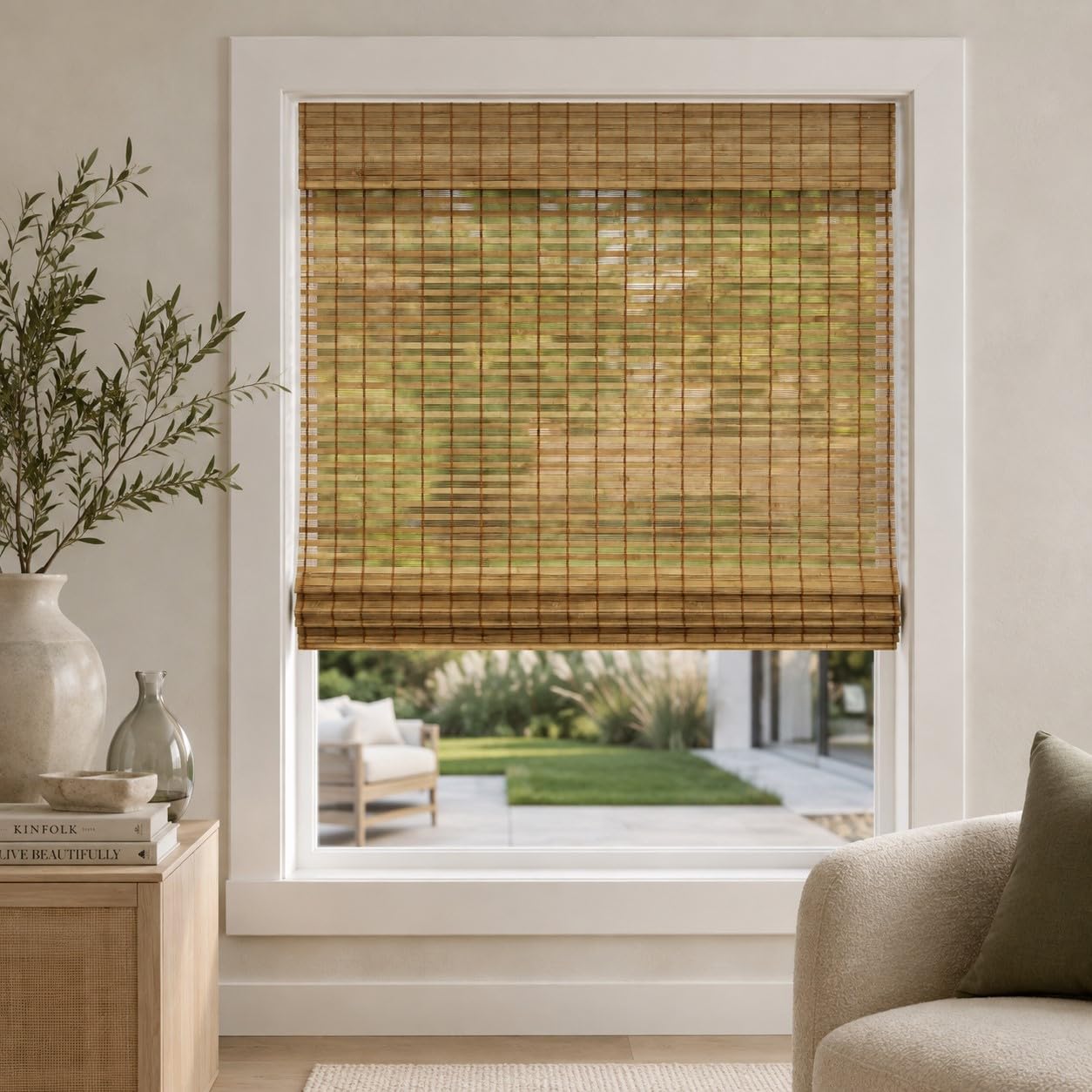 Photo 1 of CHICOLOGY Cordless Bamboo Roman Shade, Light Filtering, Squirrel 34"x47"