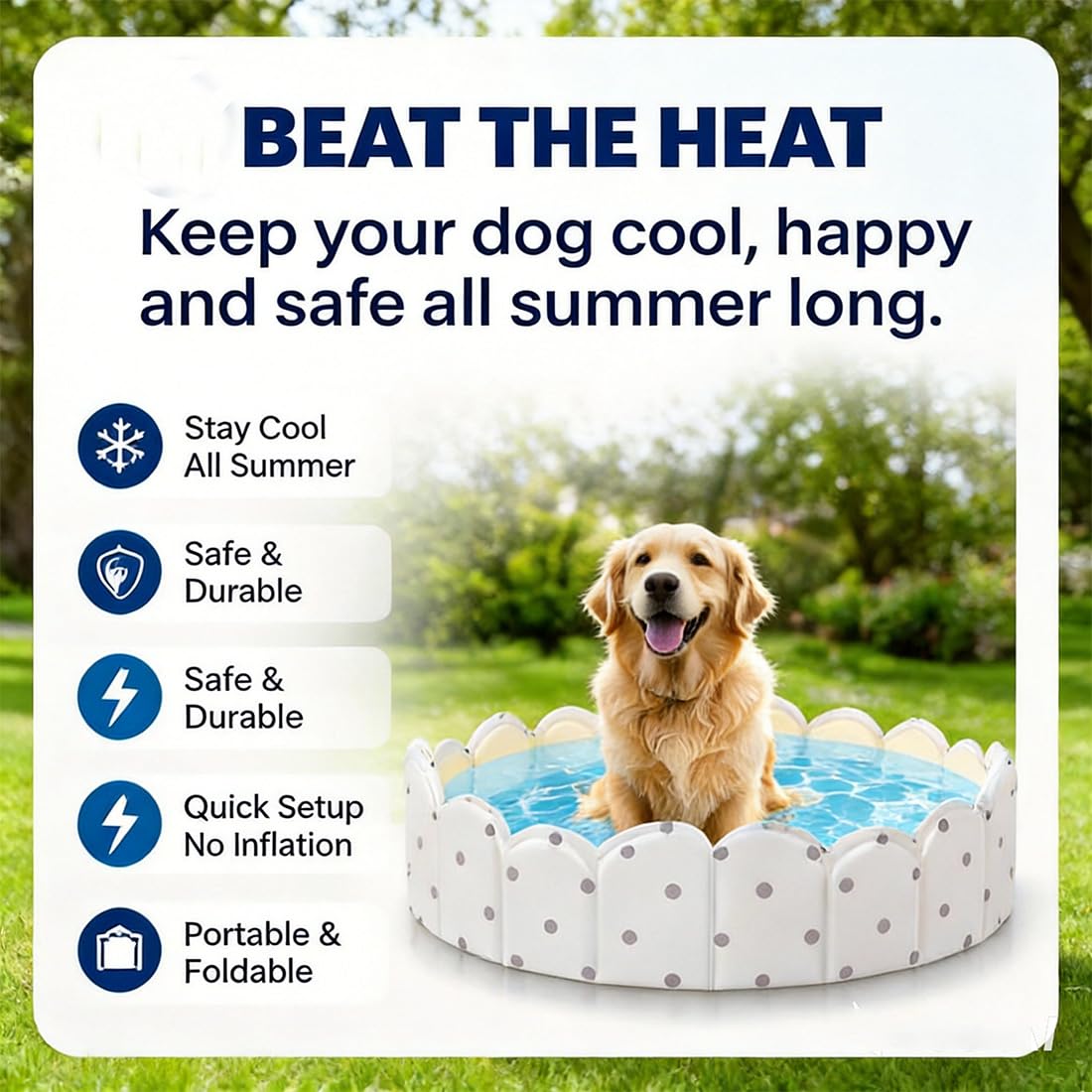 Piscina para Perros, Piscina Plegable Sin Inflado de PVC Resistente a Pinchazos, Bañera Portátil para Perros Pequeños y Grandes, Jardín Exterior Verano Viaje Playa (120CM)